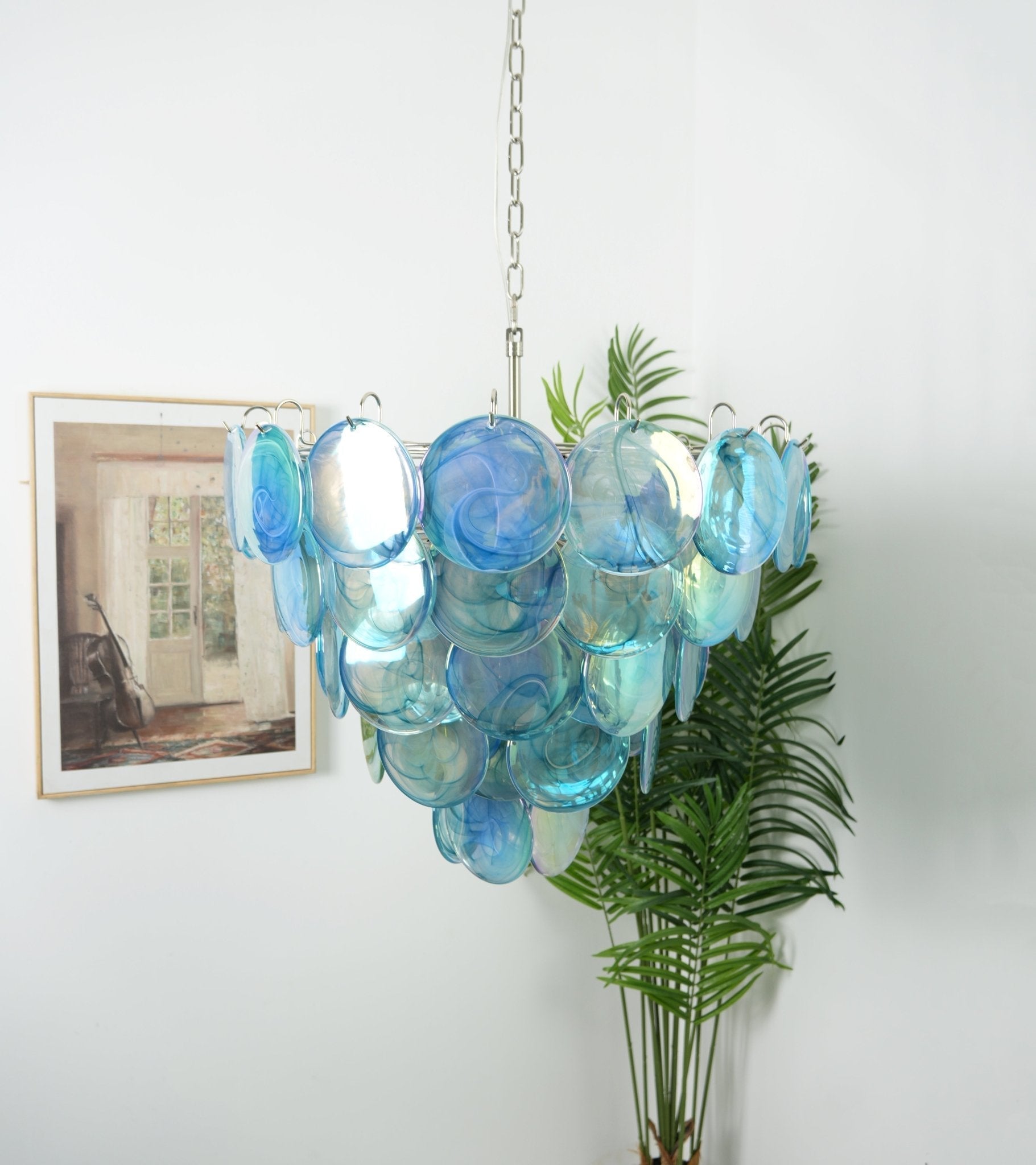 Veloissa Chandelier Blue Murano Glass Disc Elegant