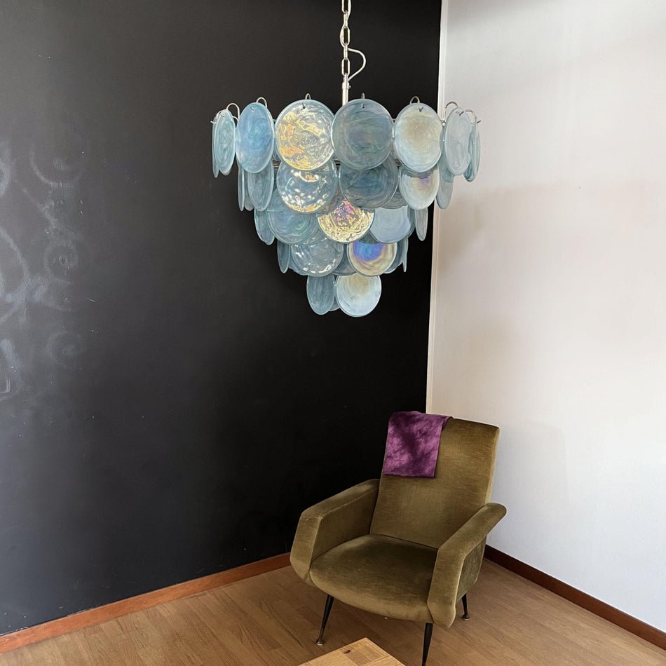 Veloissa Chandelier Blue Murano Glass Disc Elegant