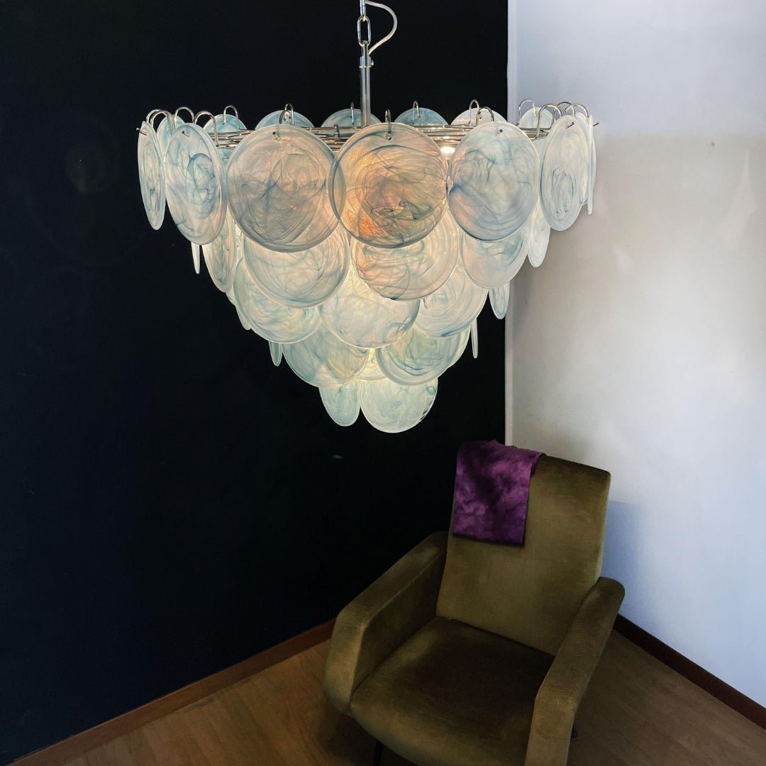 Veloissa Chandelier Blue Murano Glass Disc Elegant