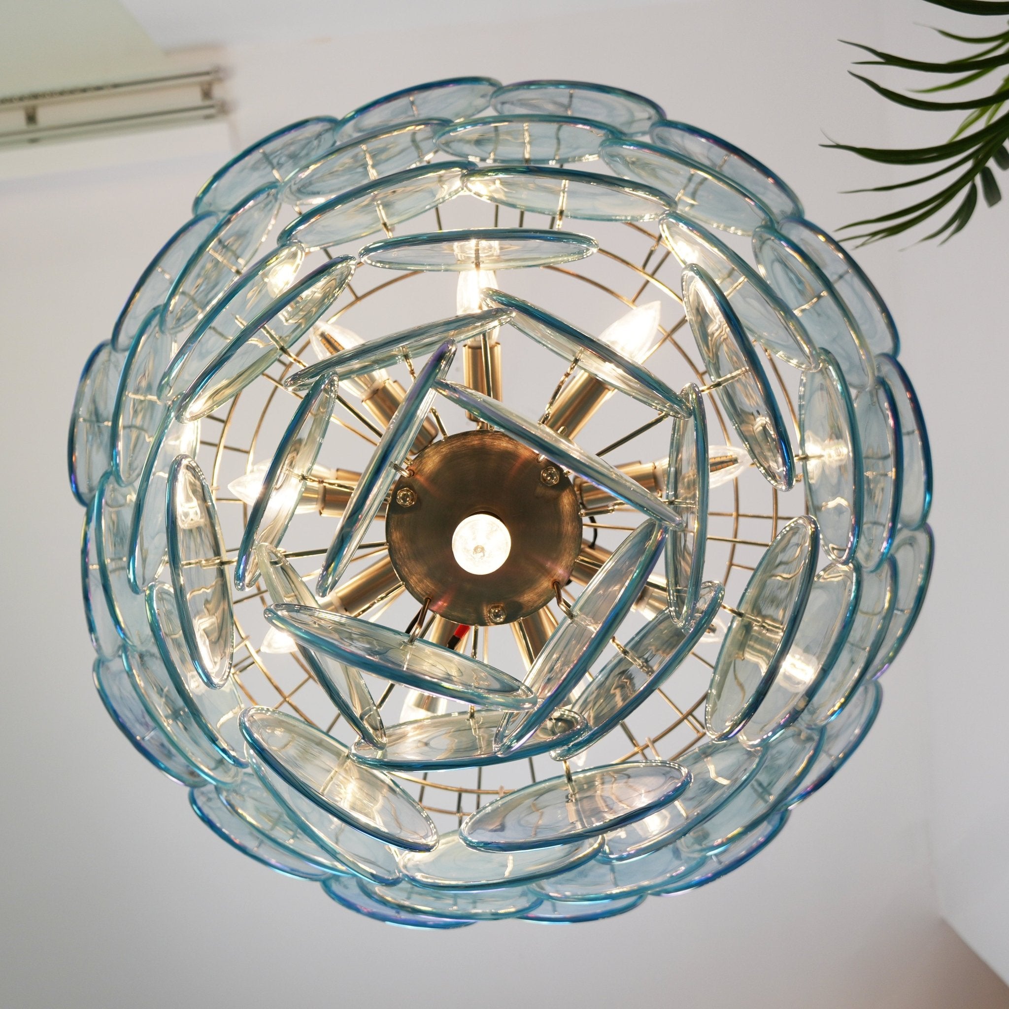 Veloissa Chandelier Blue Murano Glass Disc Elegant