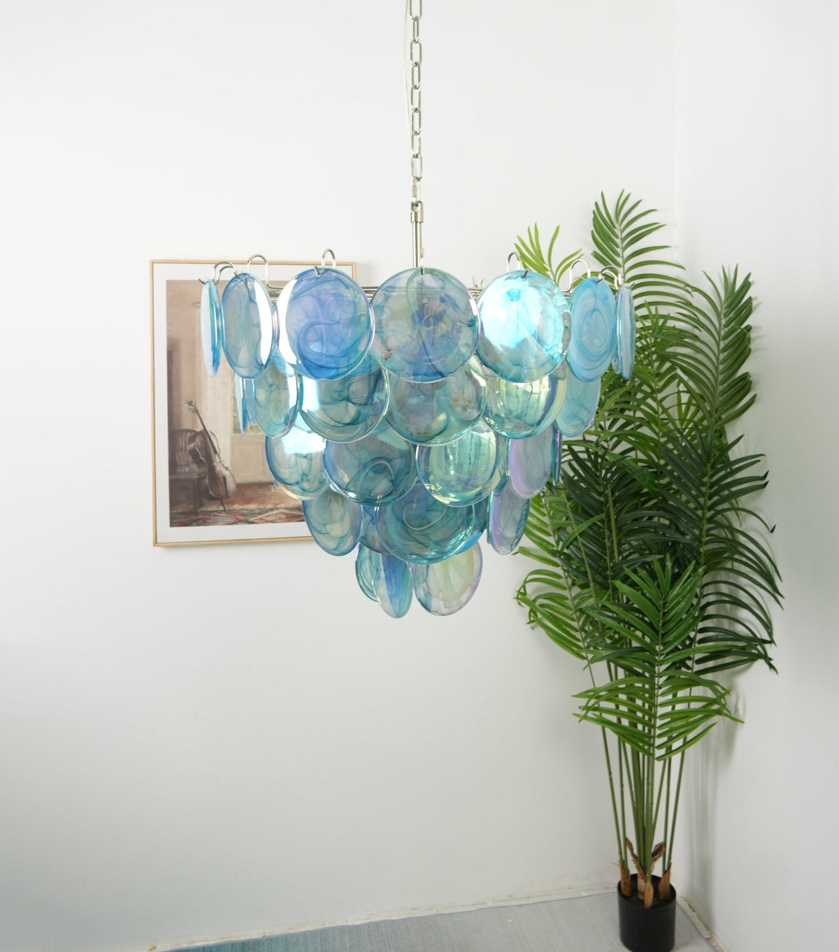 Veloissa Chandelier Blue Murano Glass Disc Elegant