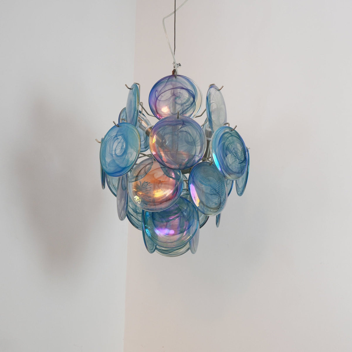 Liororine Chandelier Blue Murano Glass Disc Vintage