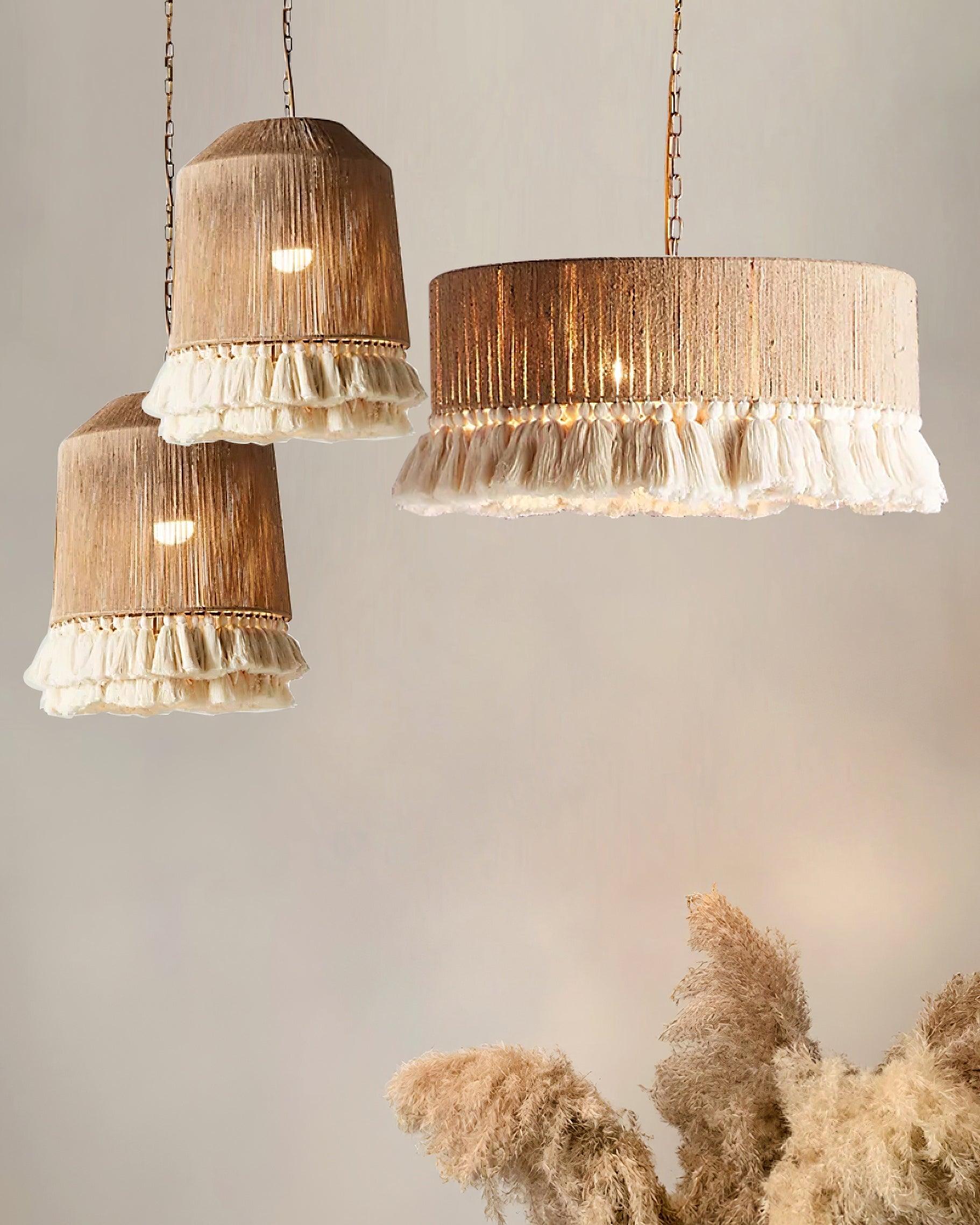 Lustra Pendant Lamp Cotton Tassels for Living Room - Neutral Decor