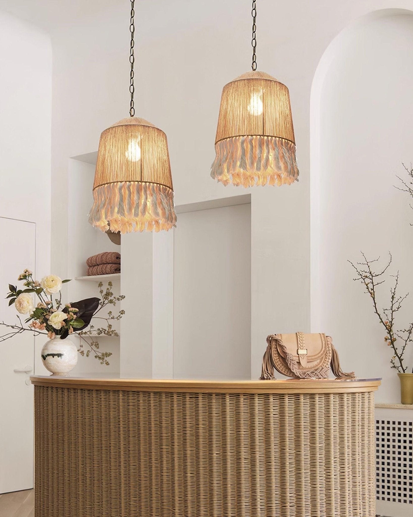 Lustra Pendant Lamp Cotton Tassels for Living Room - Neutral Decor