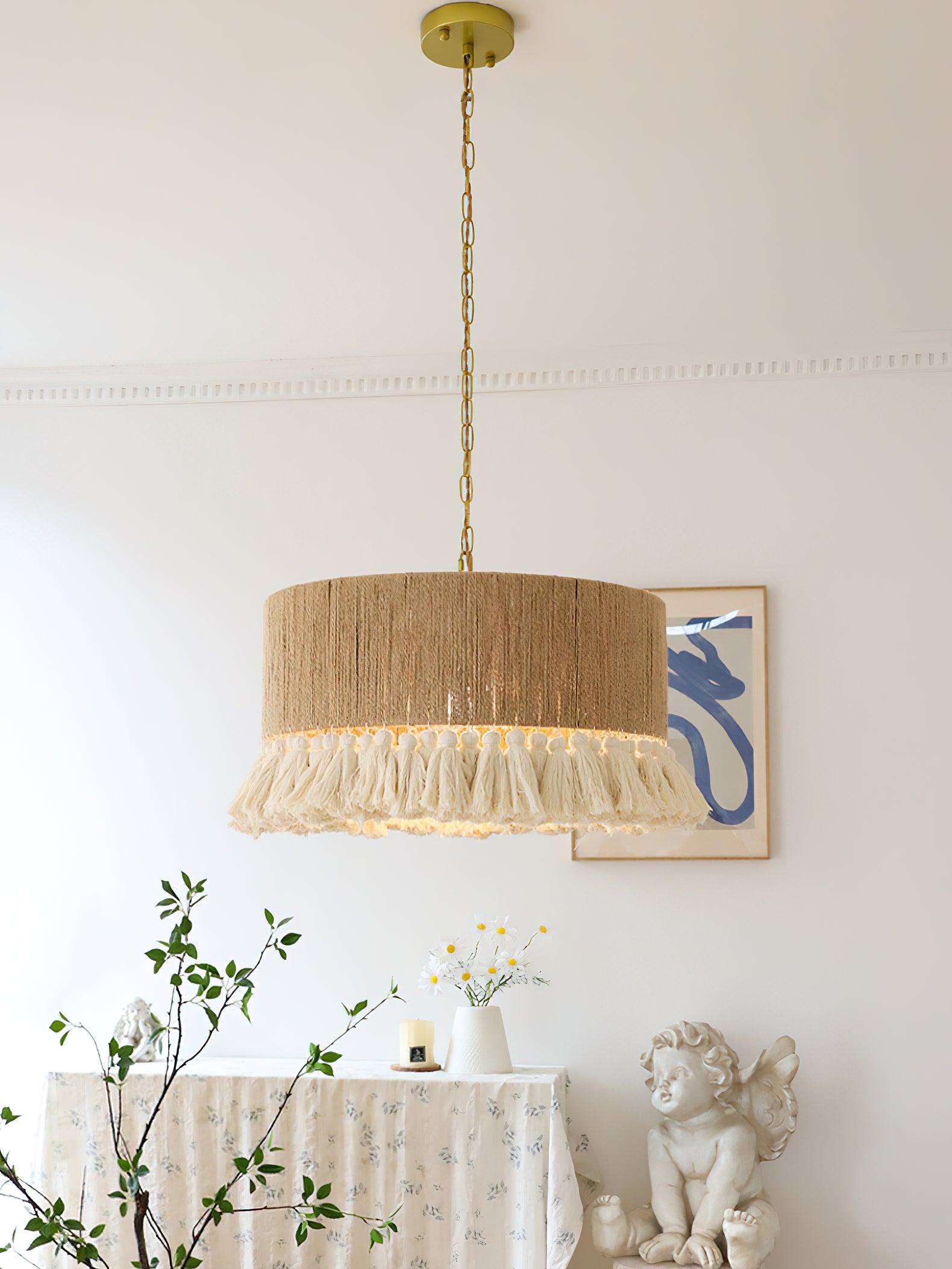 Lustra Pendant Lamp Cotton Tassels for Living Room - Neutral Decor