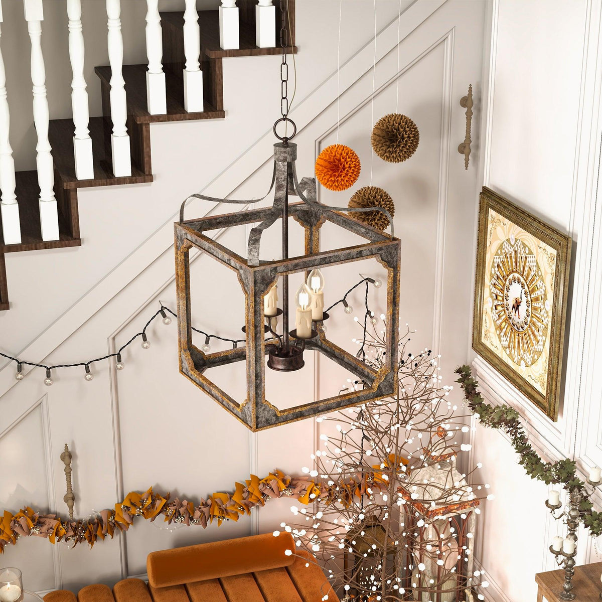 Cirivian Chandelier Rustic Cube Vintage Frame
