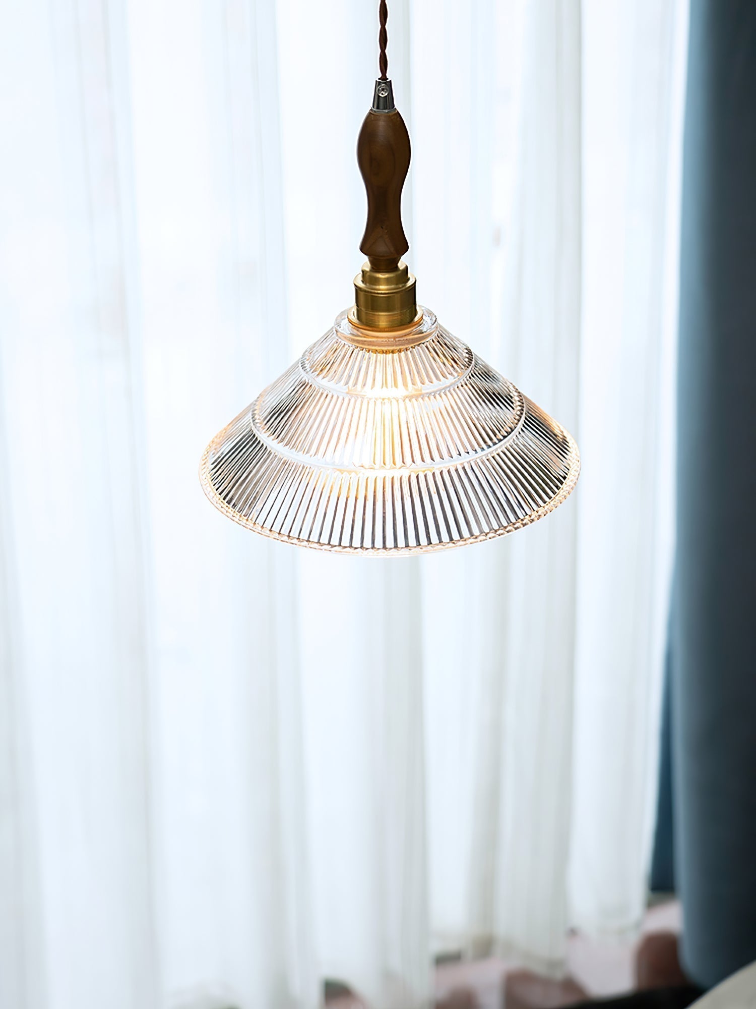 Arcara Vintage Ripple Glass Wood Pendant Lamp