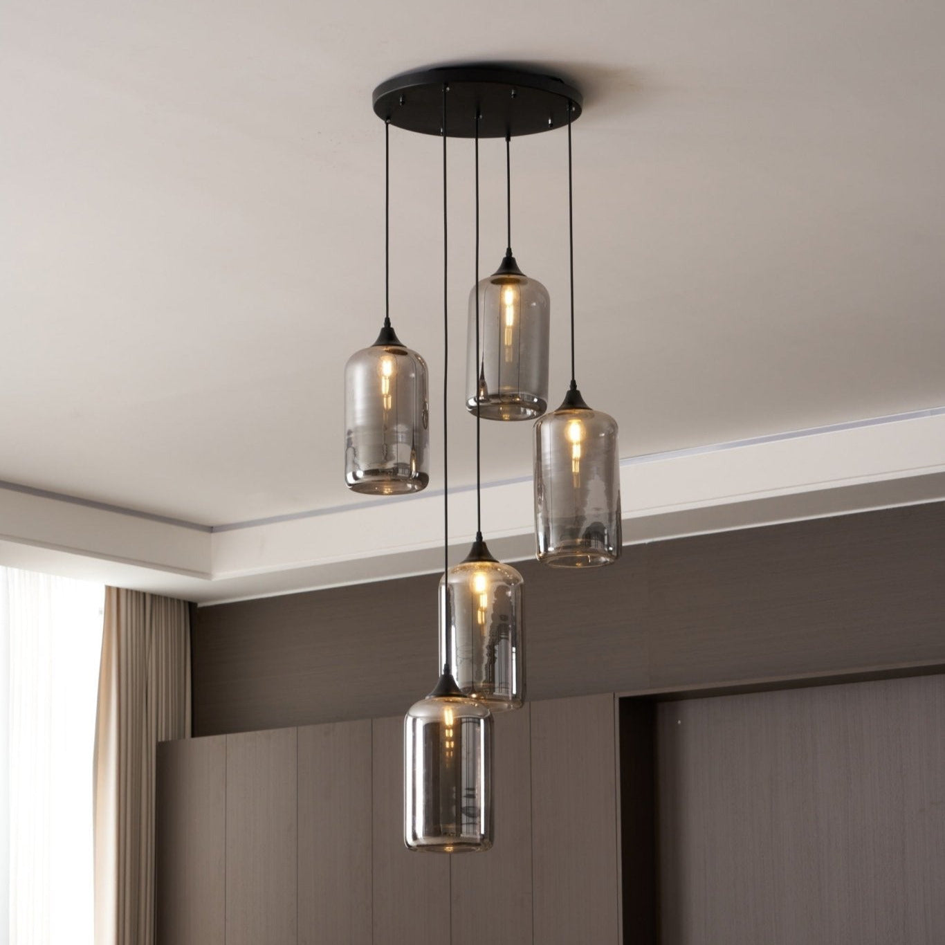 Gabrielle Minimalist Bottle Glass Pendant Light Smoke Gray