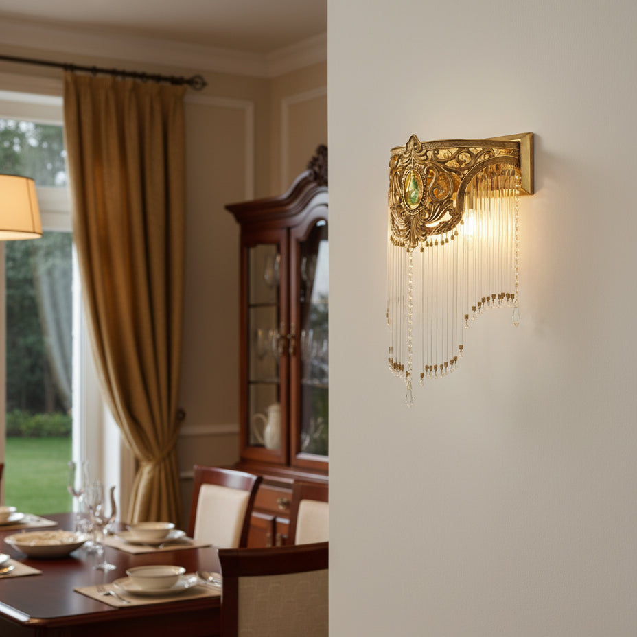 Bow Tie Gold Crystal Fringe Wall Sconce