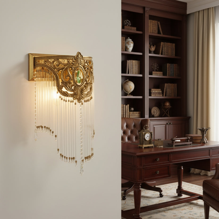 Bow Tie Gold Crystal Fringe Wall Sconce