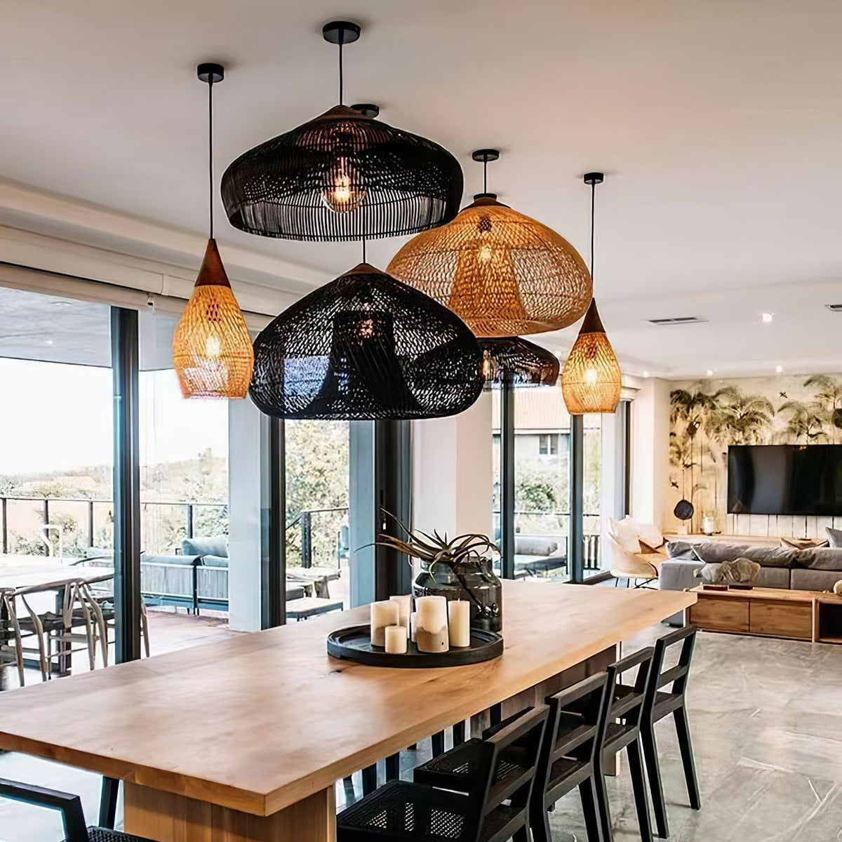 Canirora Pendant Lamp Rattan Swag Woven
