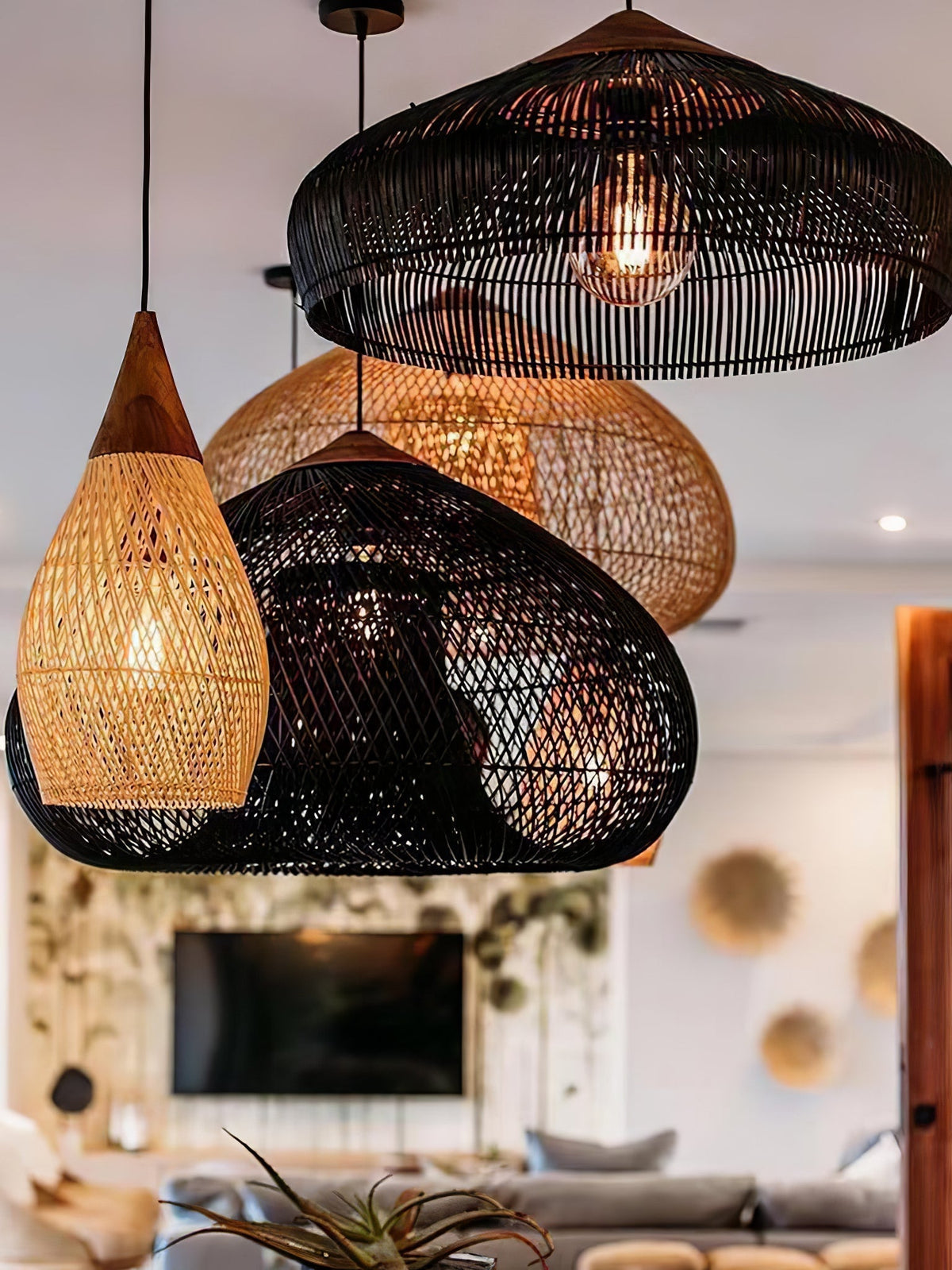 Canirora Pendant Lamp Rattan Swag Woven