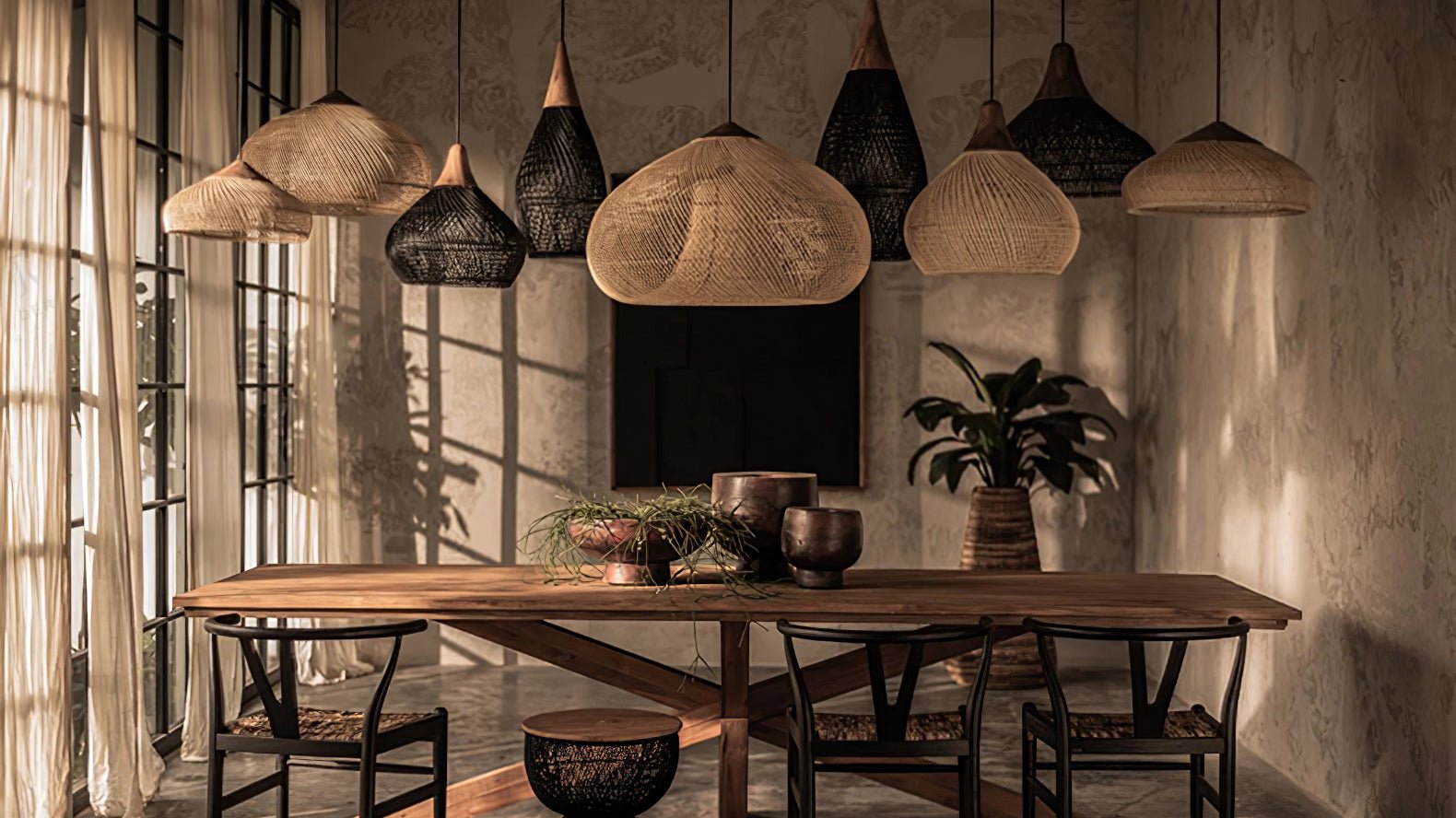Canirora Pendant Lamp Rattan Swag Woven