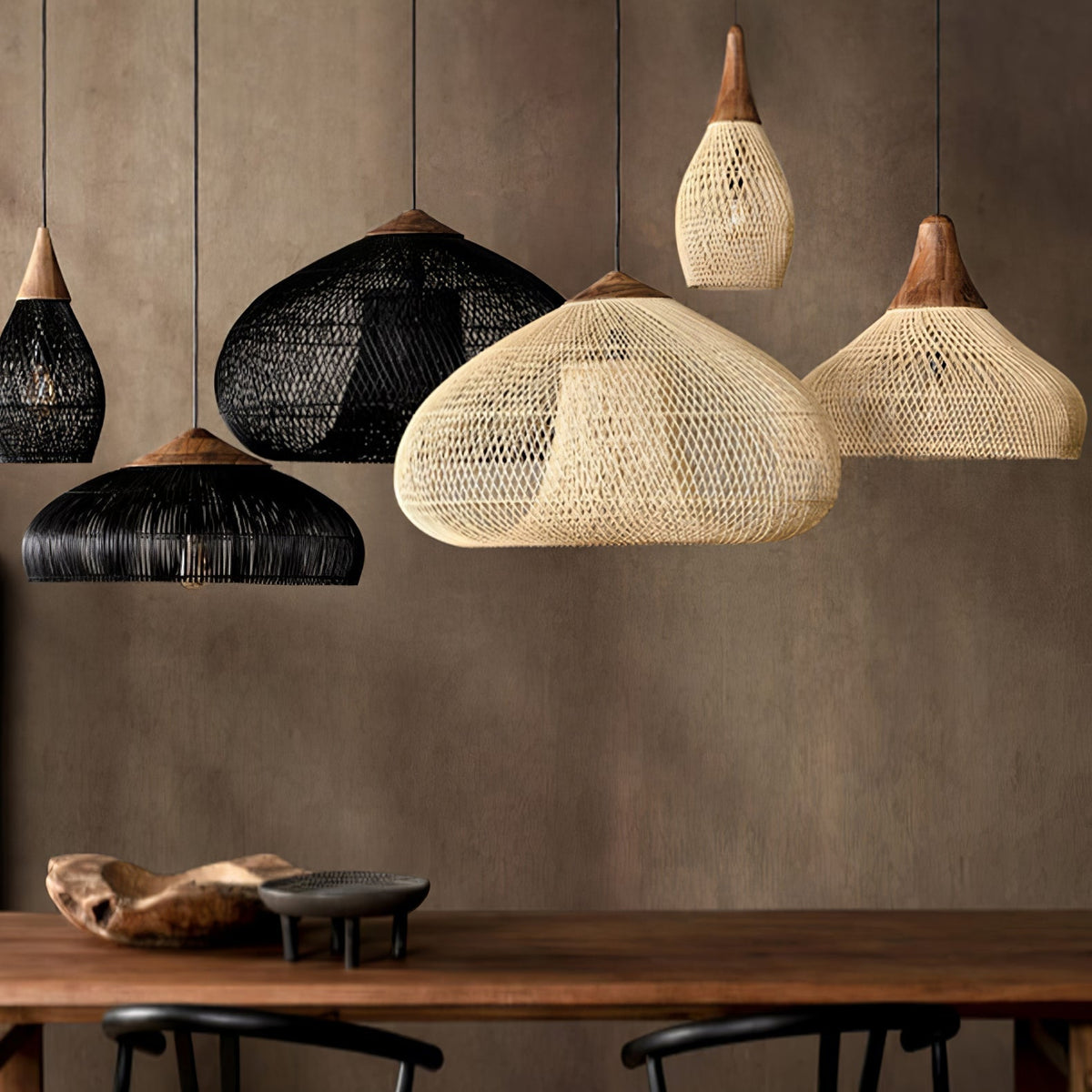 Canirora Pendant Lamp Rattan Swag Woven