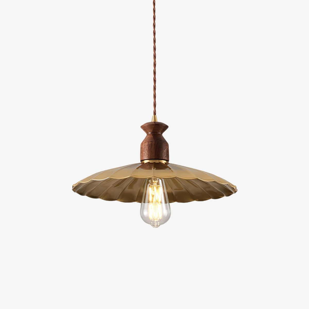 Qior Brass Classic Elegance Crest Wood Pendant Light