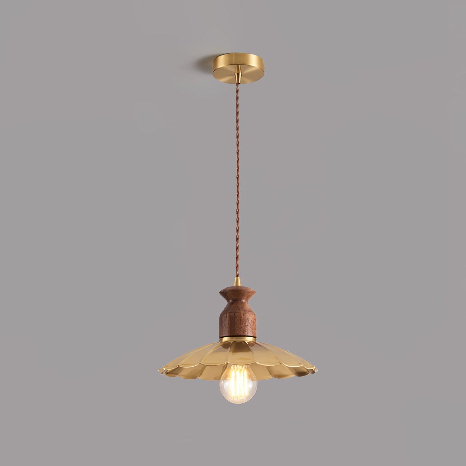 Qior Brass Classic Elegance Crest Wood Pendant Light