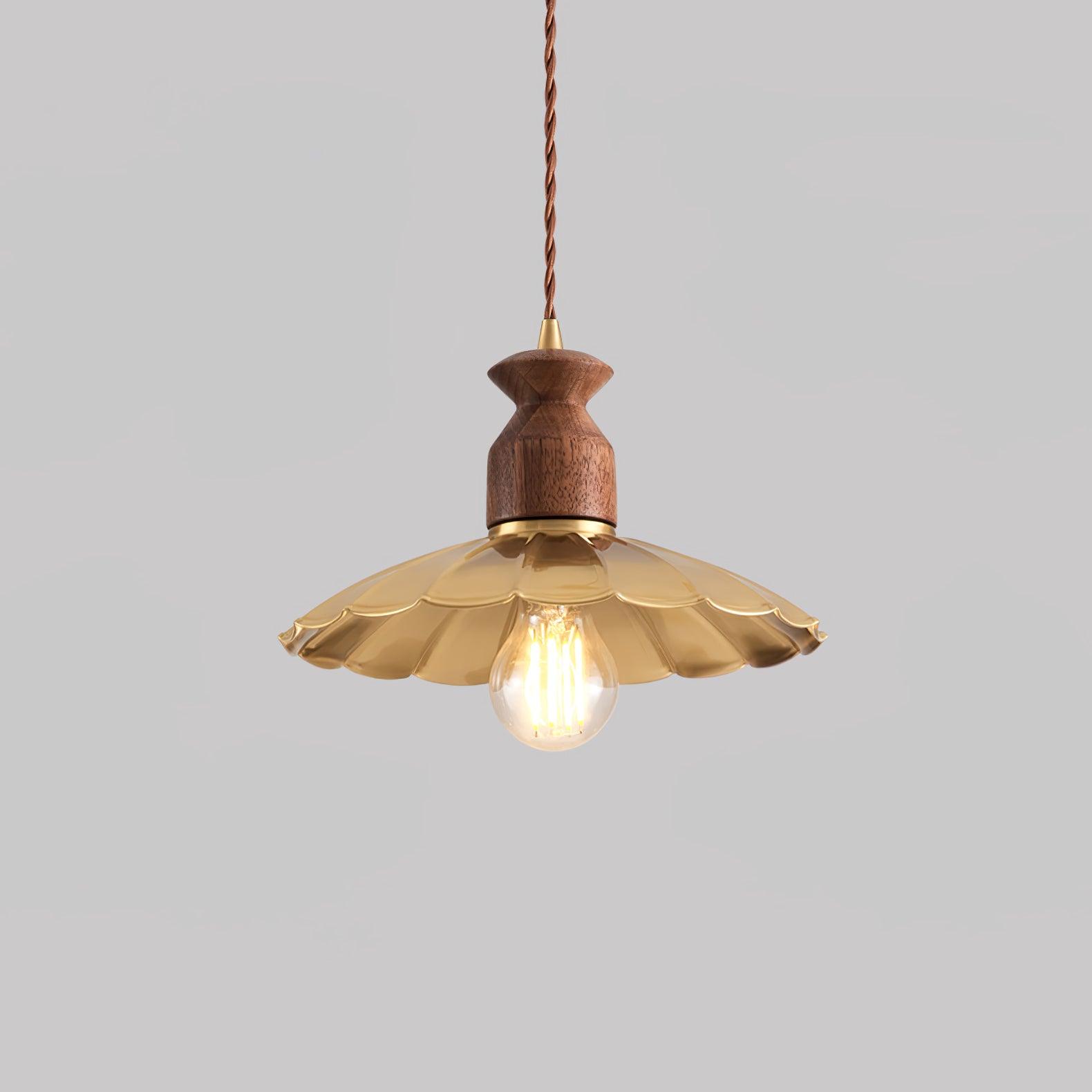 Qior Brass Classic Elegance Crest Wood Pendant Light