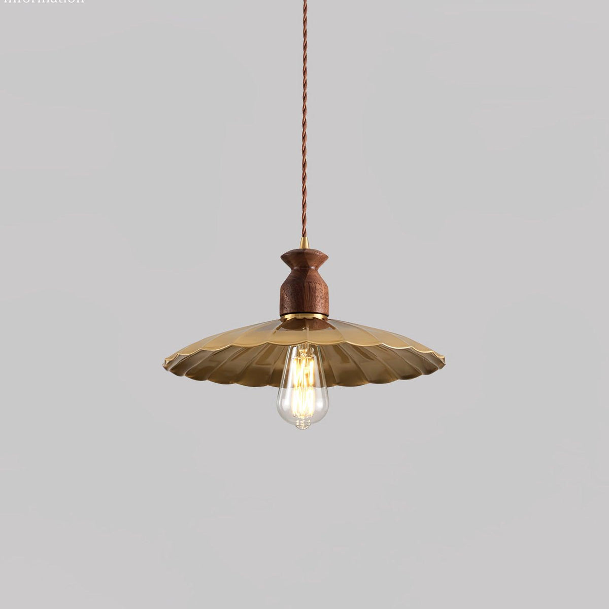 Qior Brass Classic Elegance Crest Wood Pendant Light