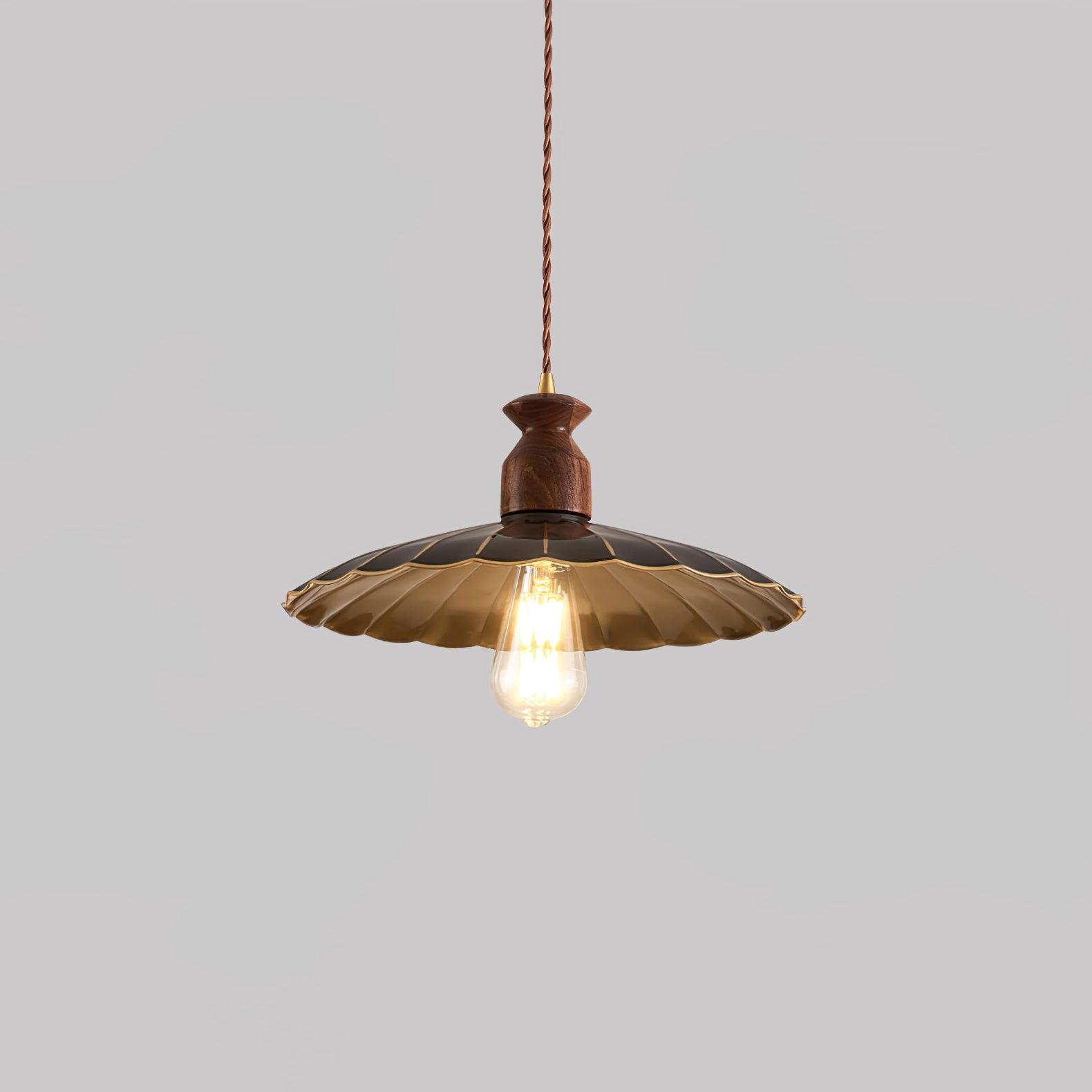 Qior Brass Classic Elegance Crest Wood Pendant Light
