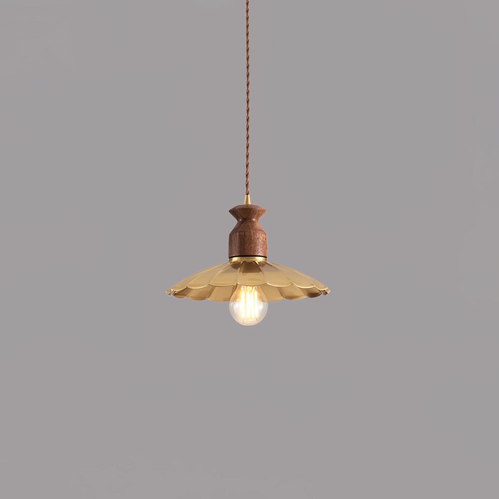 Qior Brass Classic Elegance Crest Wood Pendant Light