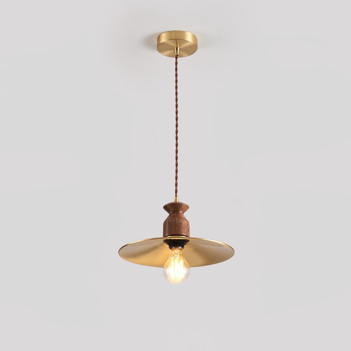Qior Brass Classic Elegance Crest Wood Pendant Light