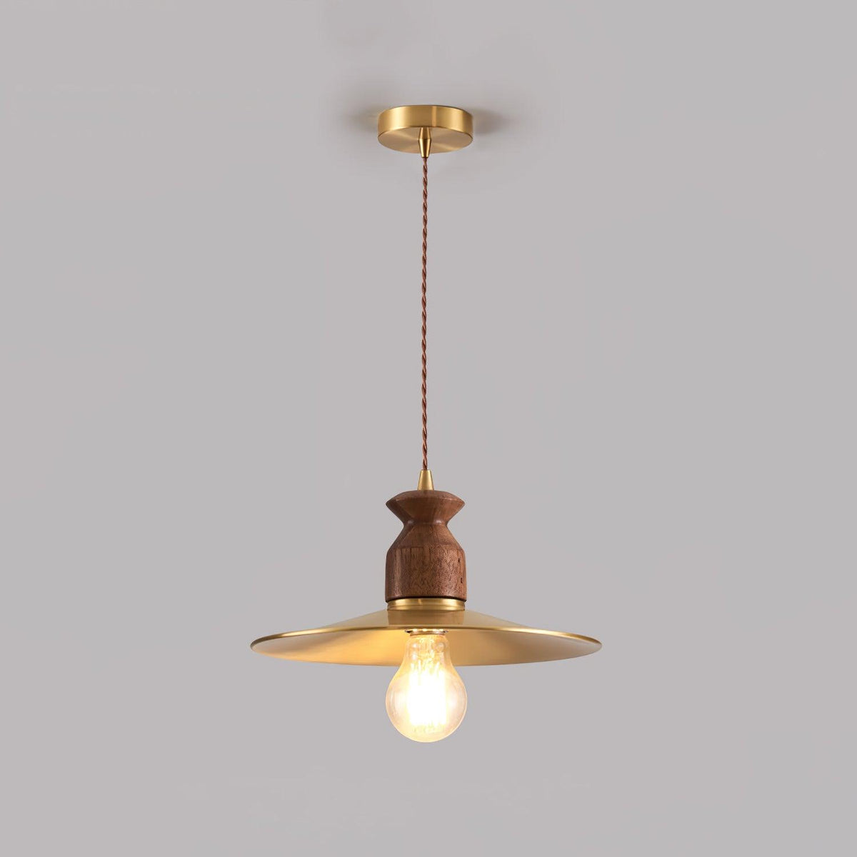 Qior Brass Classic Elegance Crest Wood Pendant Light