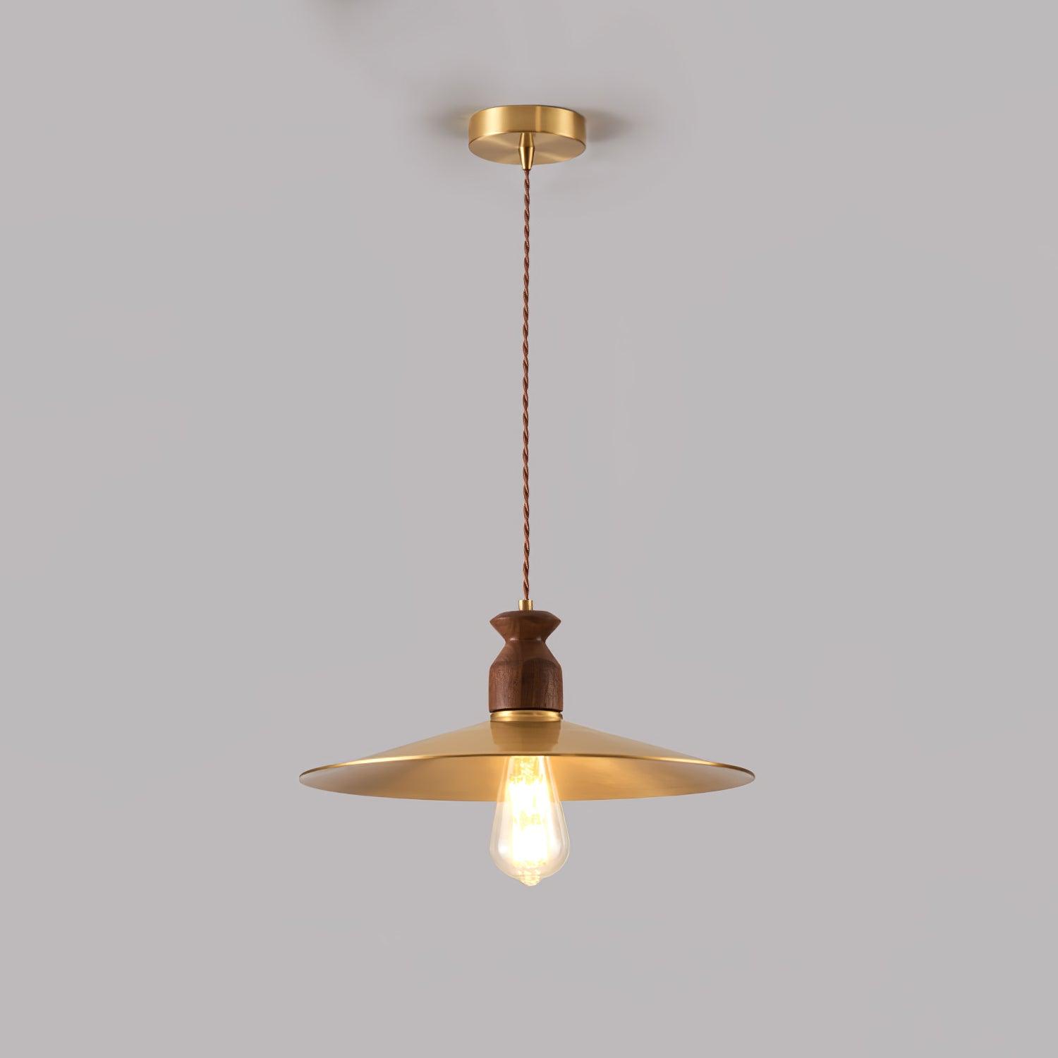 Qior Brass Classic Elegance Crest Wood Pendant Light