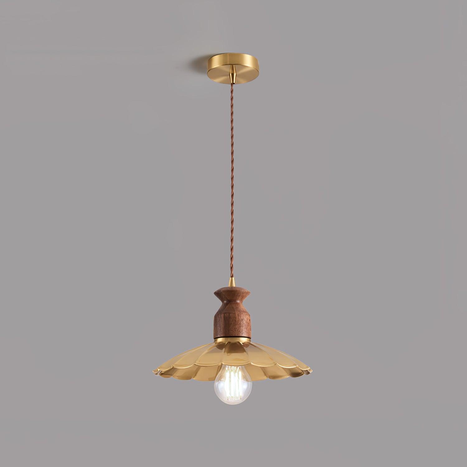 Qior Brass Classic Elegance Crest Wood Pendant Light