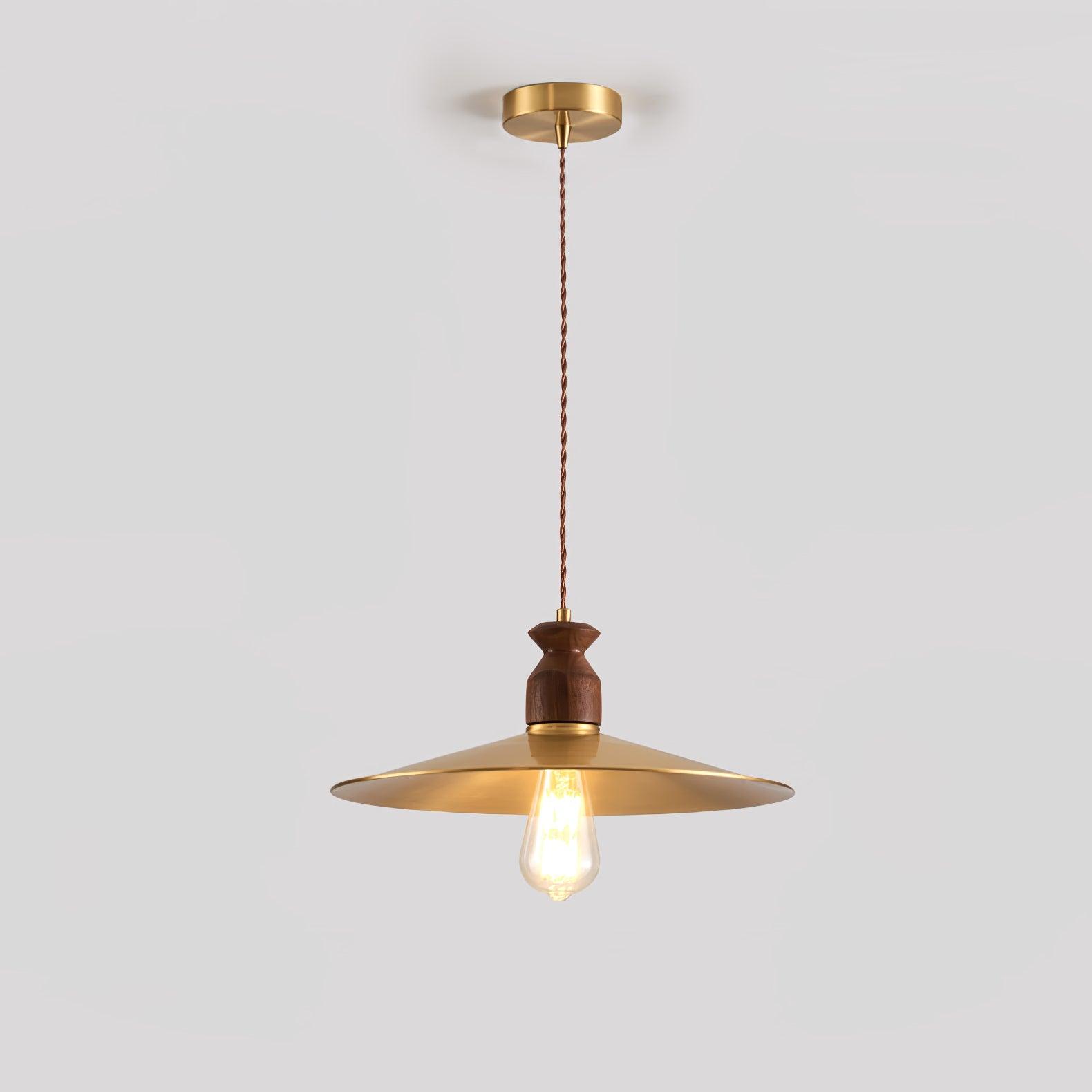 Qior Brass Classic Elegance Crest Wood Pendant Light