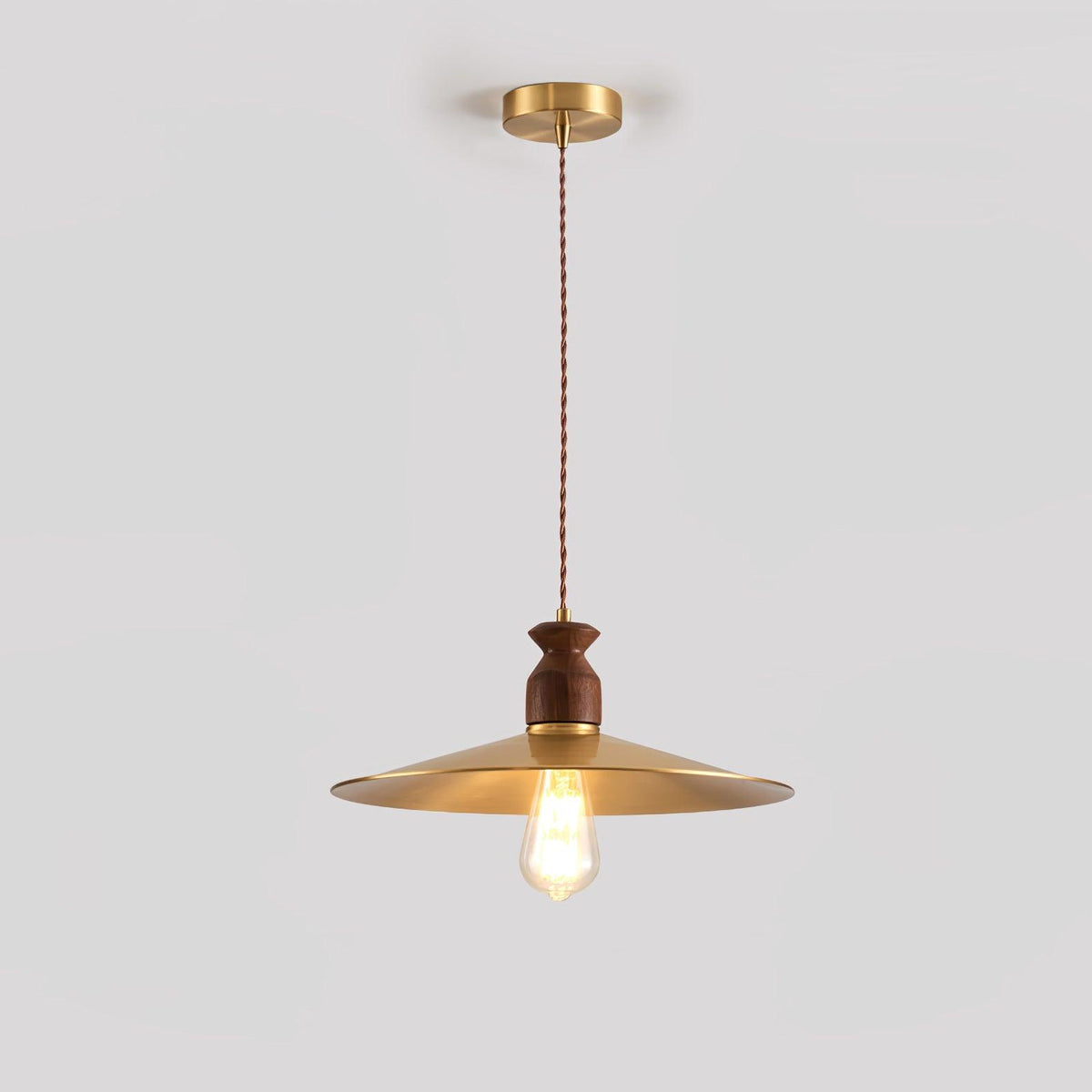 Qior Brass Classic Elegance Crest Wood Pendant Light