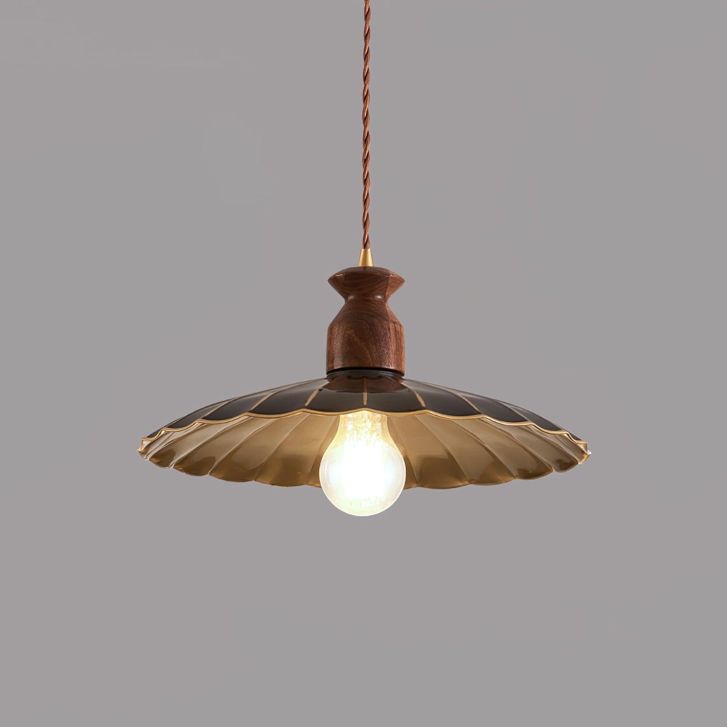 Qior Brass Classic Elegance Crest Wood Pendant Light
