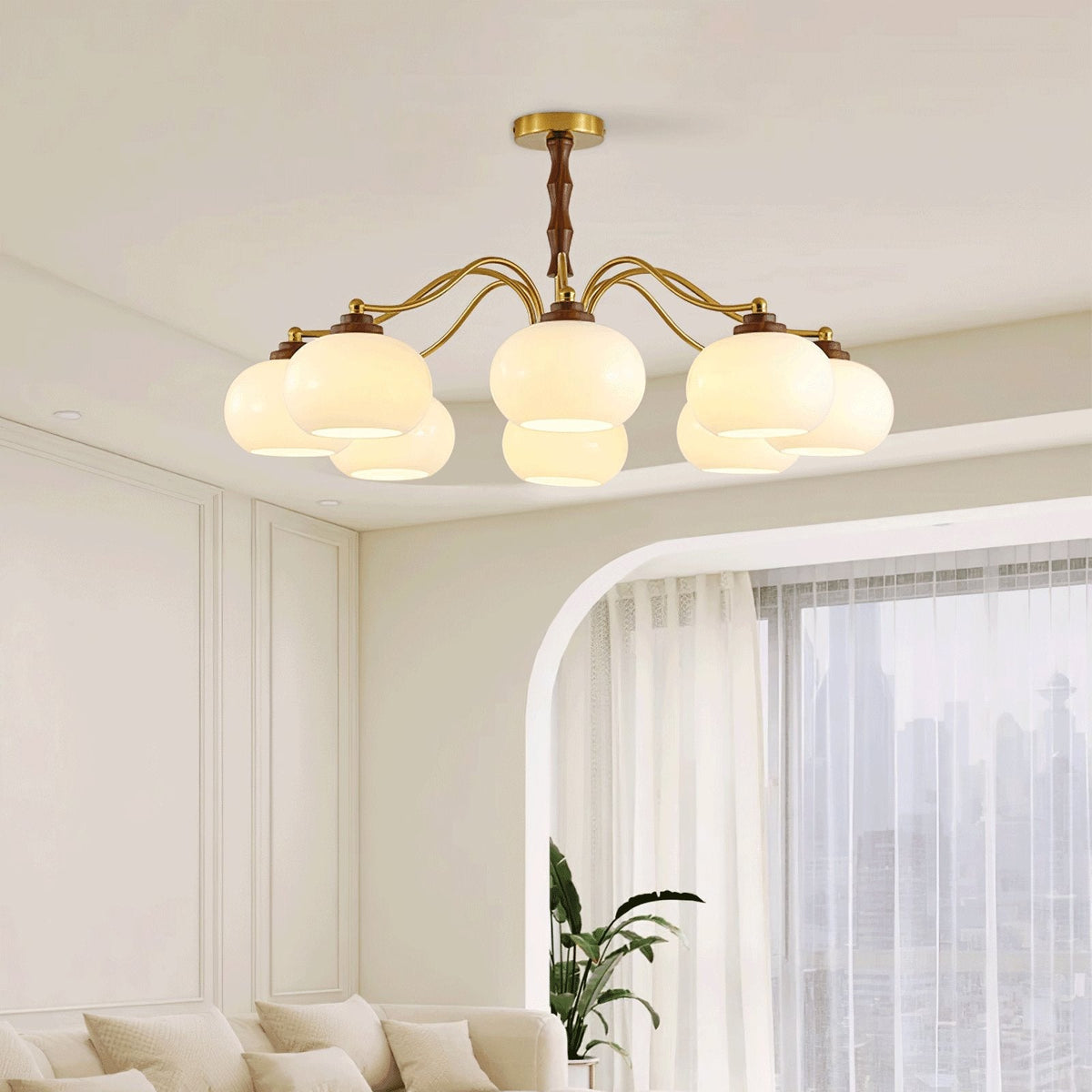 Sylaora Chandelier Walnut Glass Globe