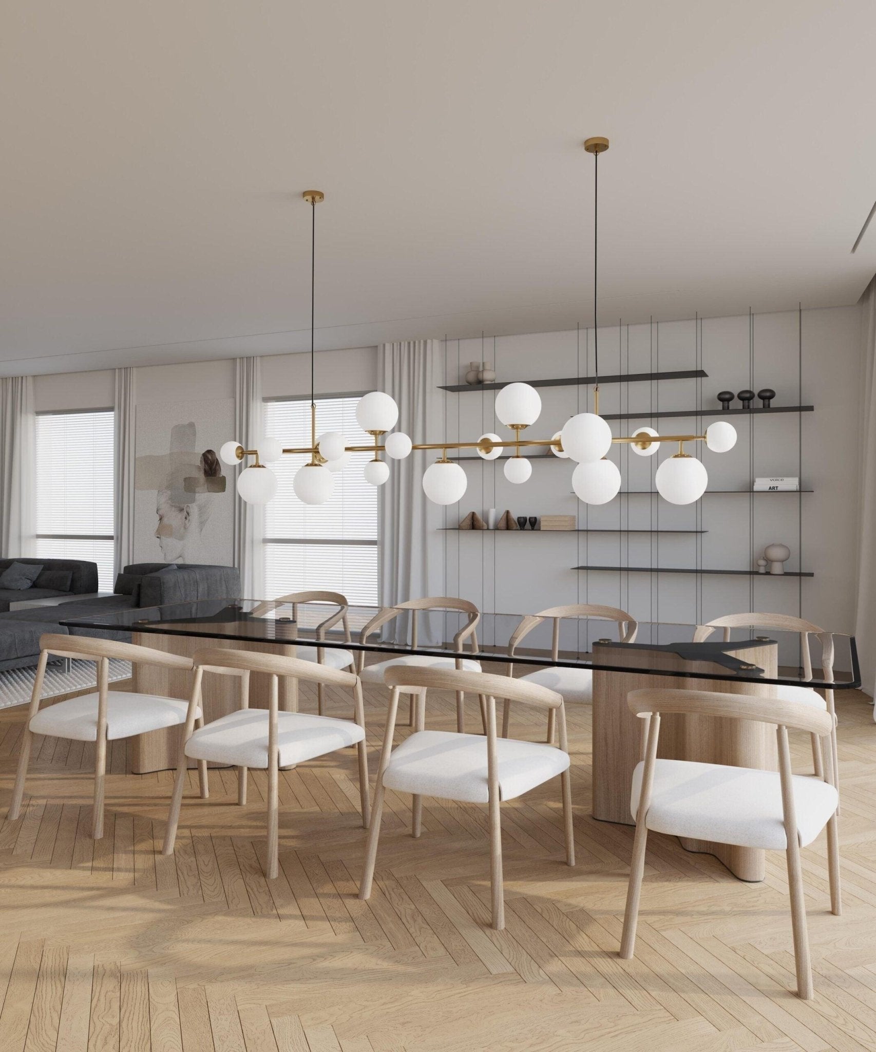 Velaena Chandelier Brass Glass Globe