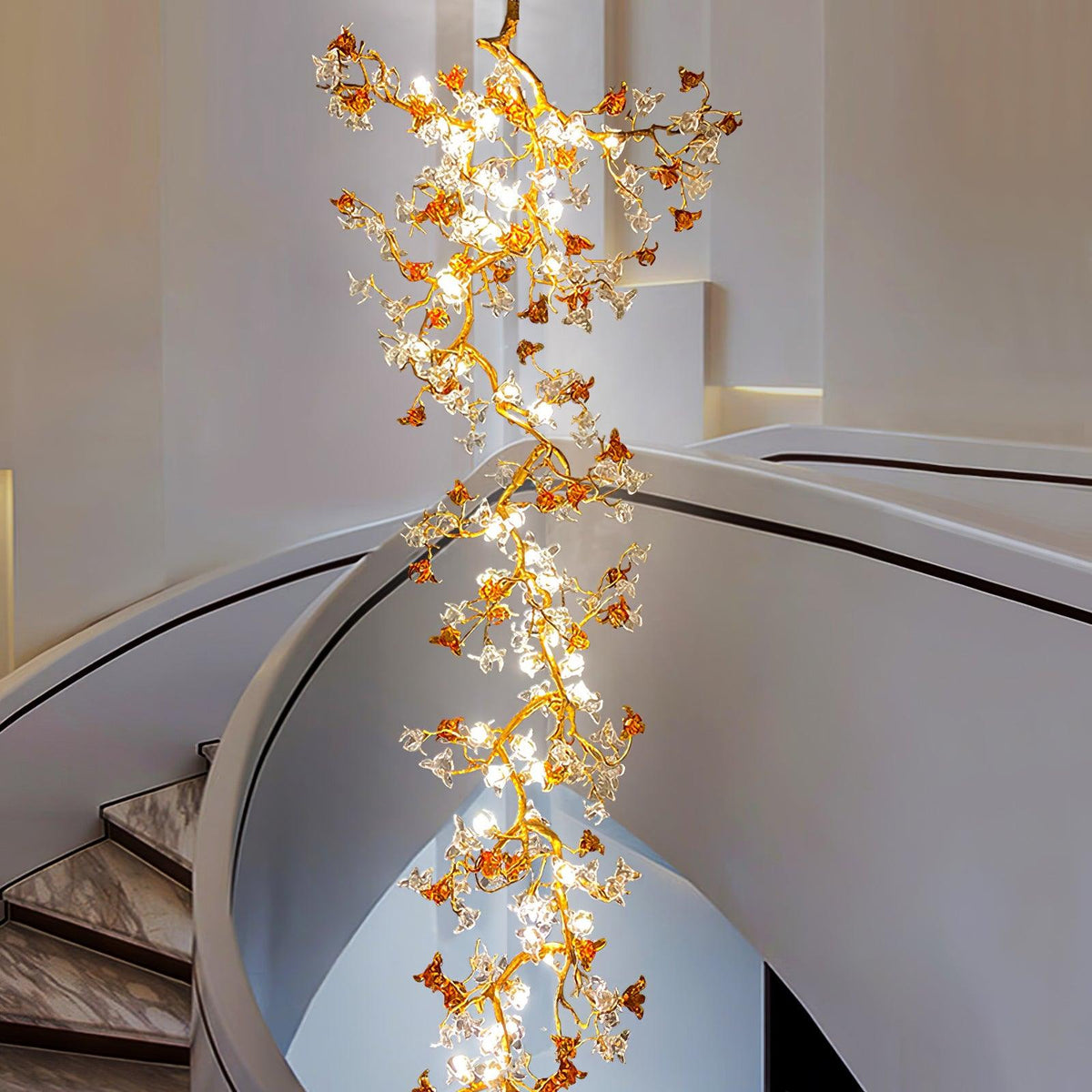 Aare Maple Branch Brass Crystal Chandelier