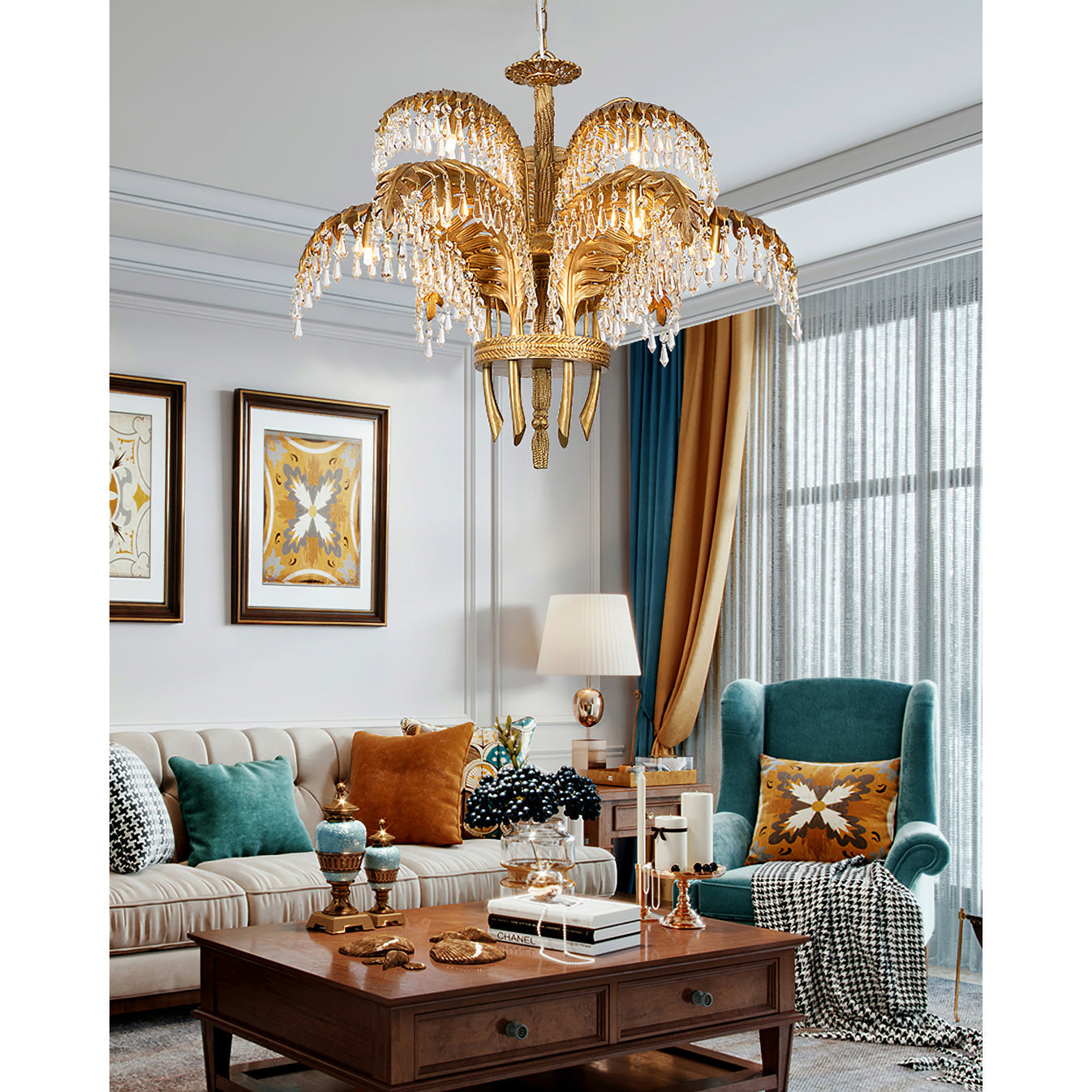 Kilwen Regal Brass Crystal Chandelier