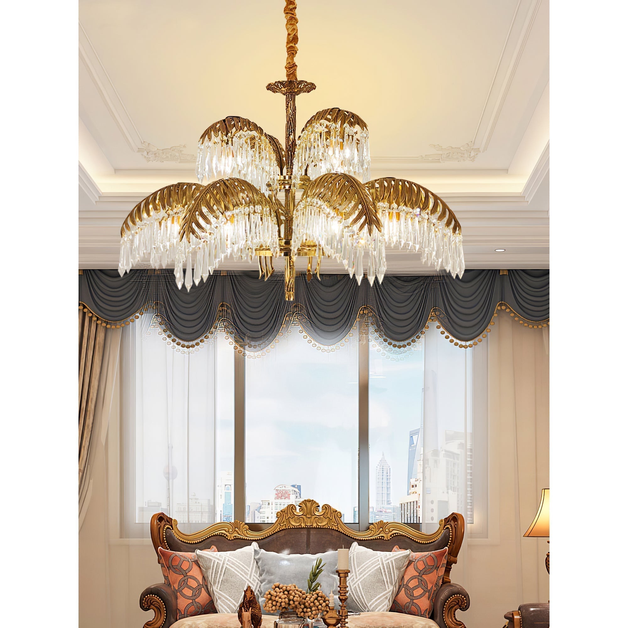 Kilwen Regal Brass Crystal Chandelier
