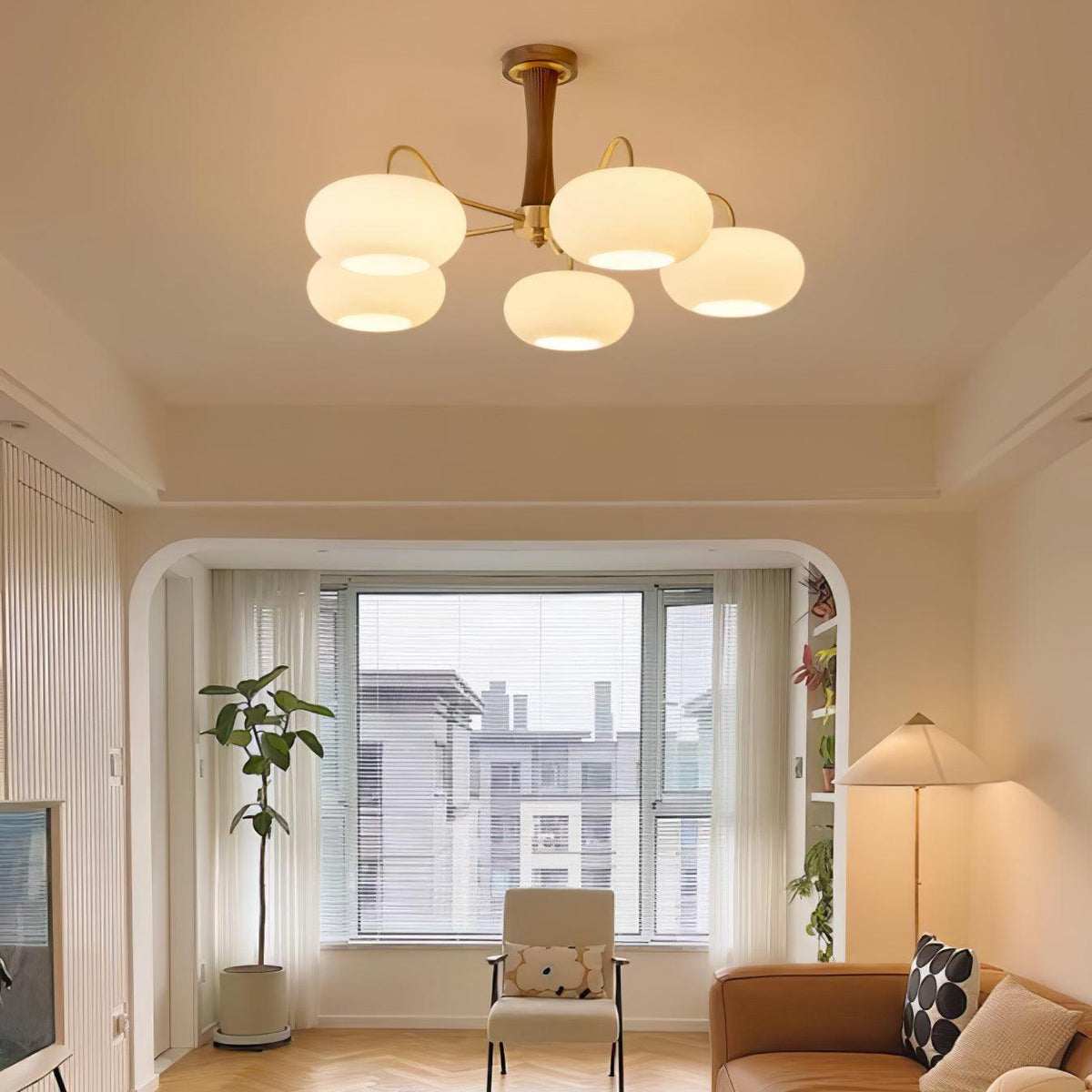 Eira Brass Wooden Glass Persimmon Chandelier