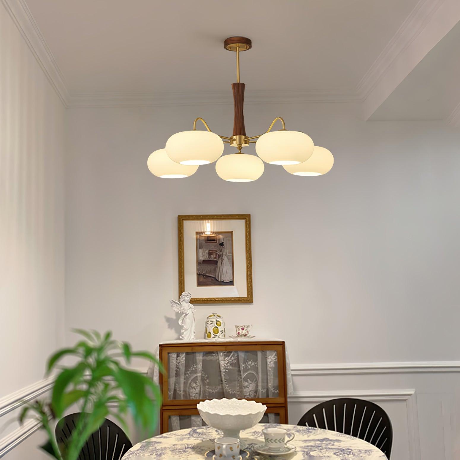 Eira Brass Wooden Glass Persimmon Chandelier