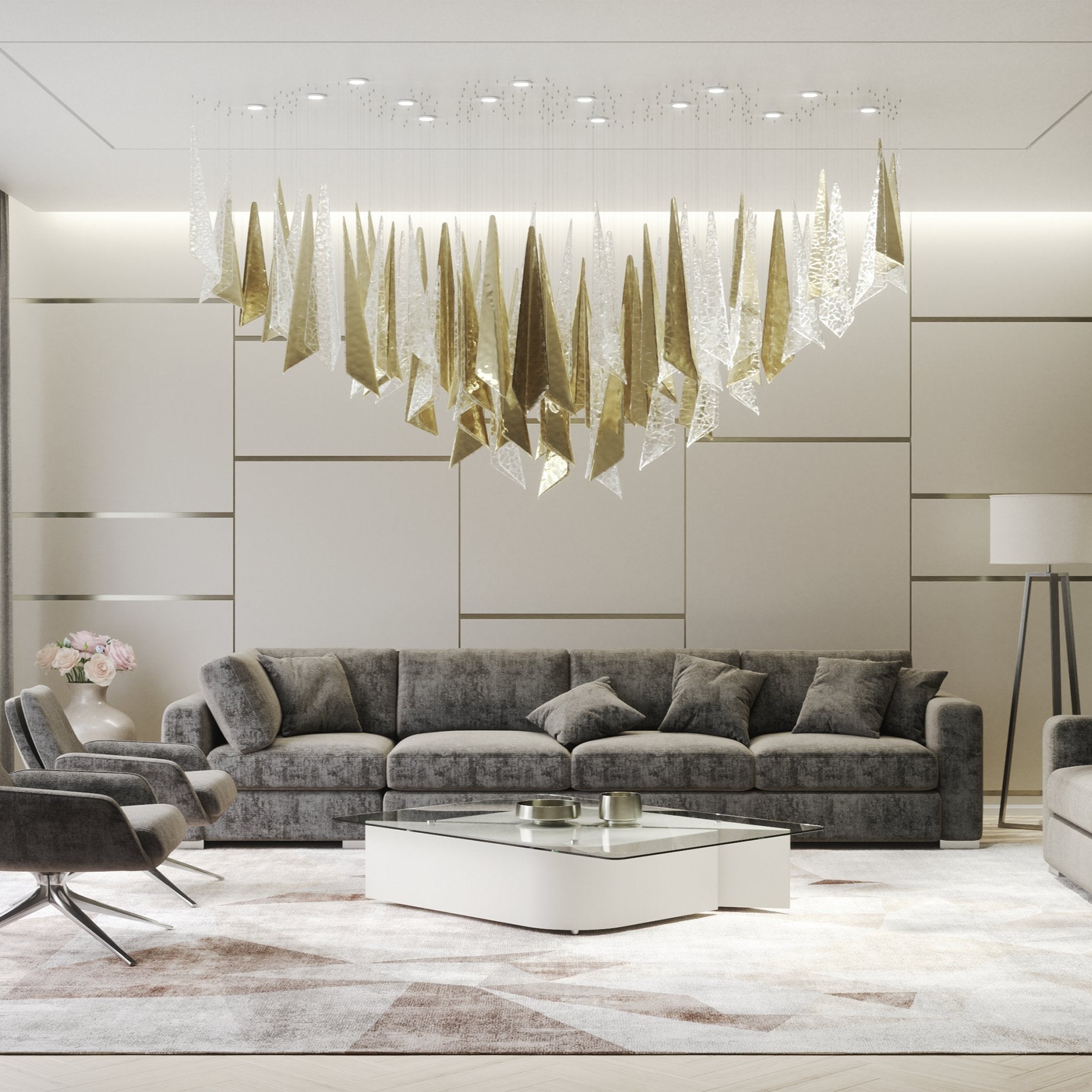 Nyvinia Glass Feather-Shape Chandelier
