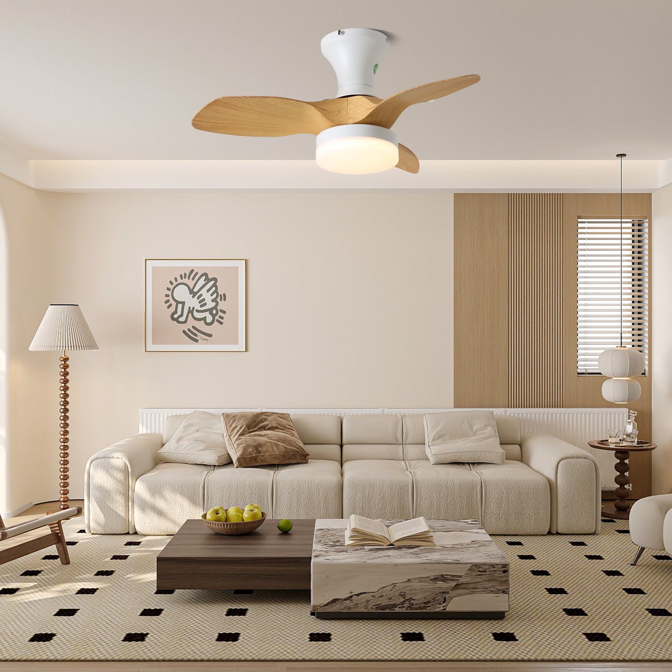 Nora Minimalist White Wood Ceiling Fan Light - Neutral Decor