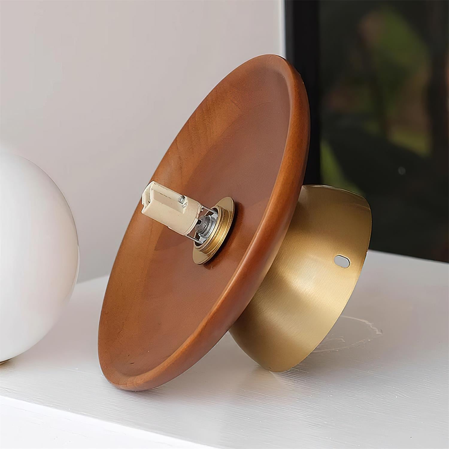 Ceiling Light Globe Opal Glass Modern Brass Walnut Accent Flush Mount - Neutral Decor