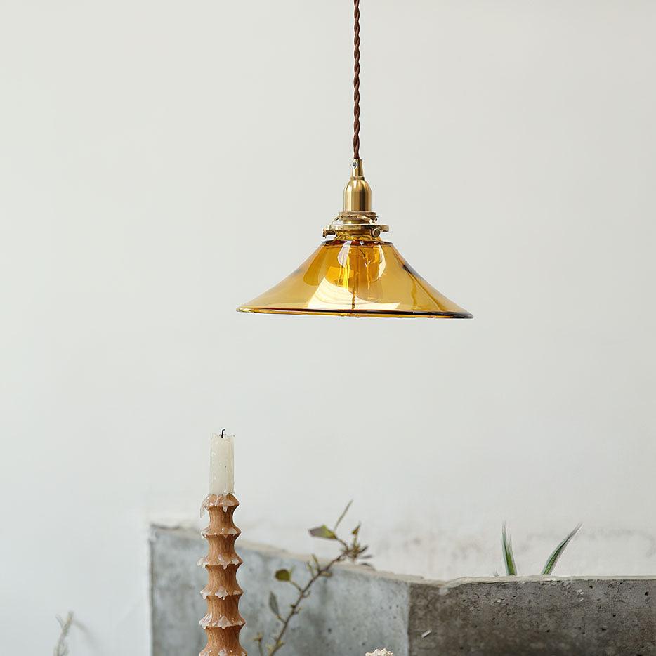 Pila Pendant Lamp Amber Glass Brass Vintage Dining
