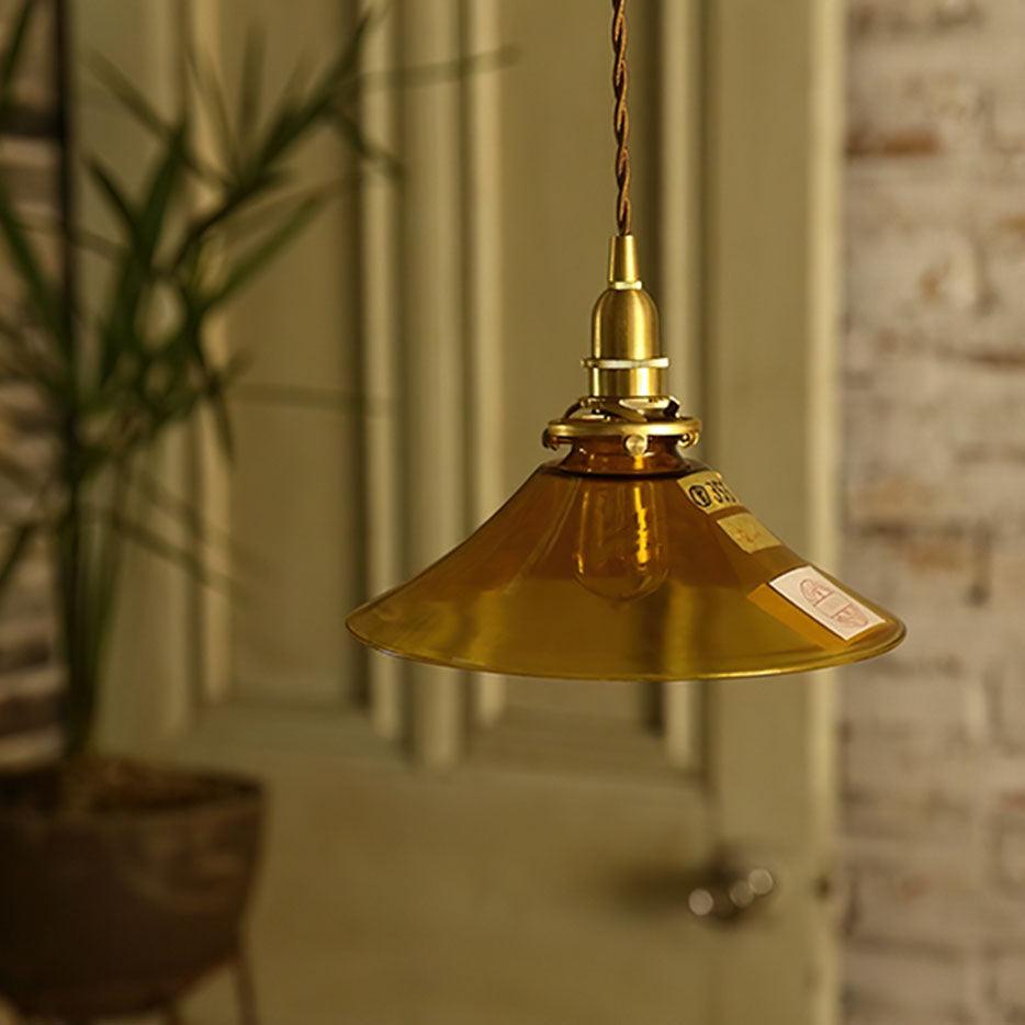 Pila Pendant Lamp Amber Glass Brass Vintage Dining