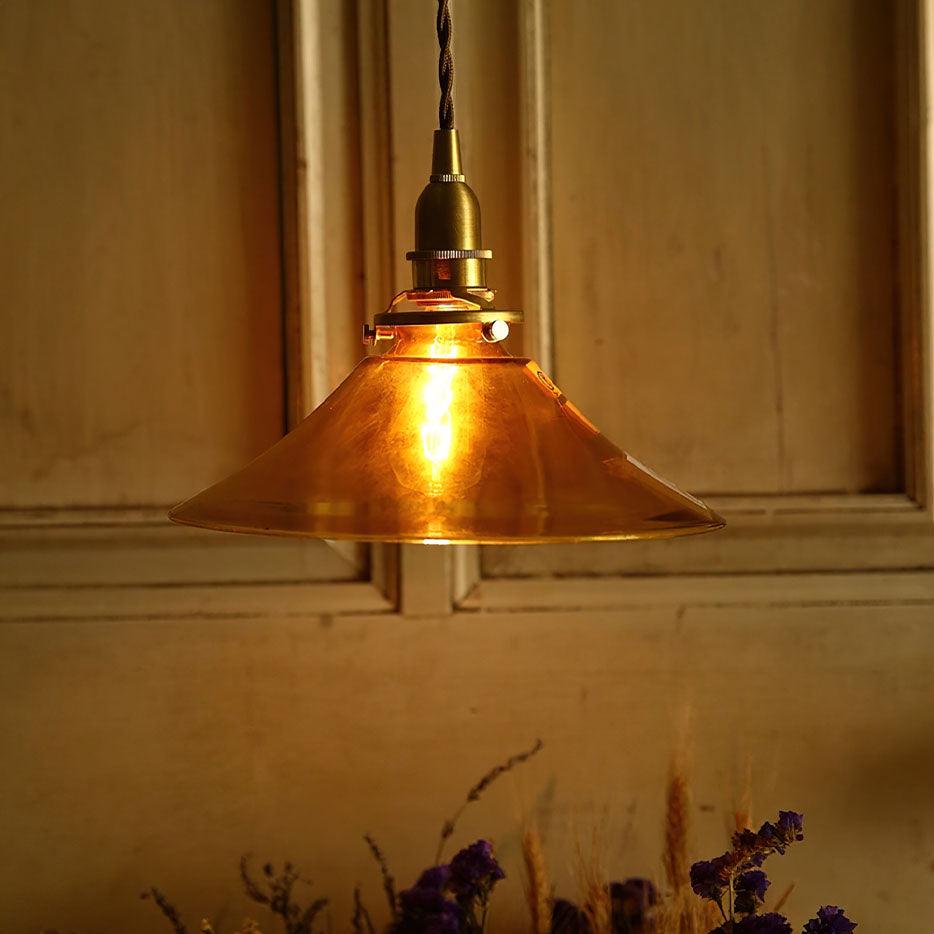 Pila Pendant Lamp Amber Glass Brass Vintage Dining