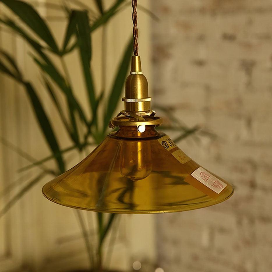 Pila Pendant Lamp Amber Glass Brass Vintage Dining