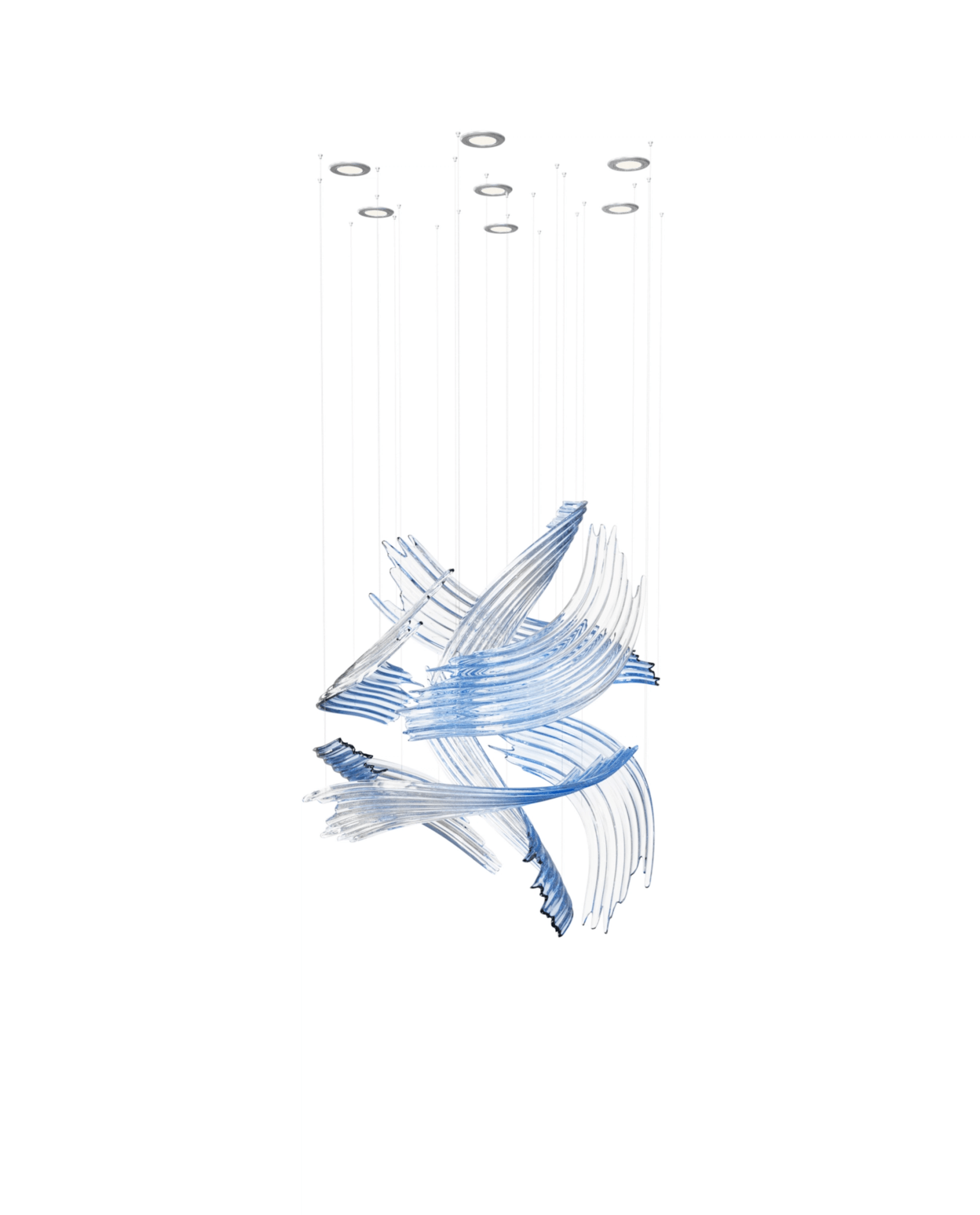 Indigo Brush Abstract Art Blue &Clear Glass Chandelier