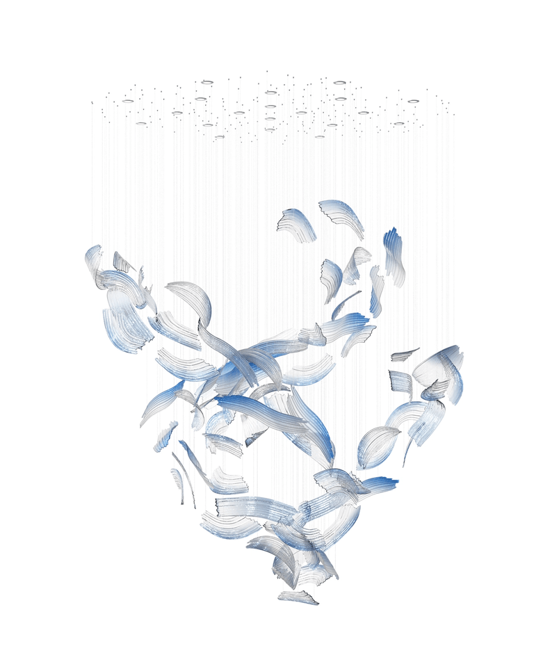 Indigo Brush Abstract Art Blue &Clear Glass Chandelier