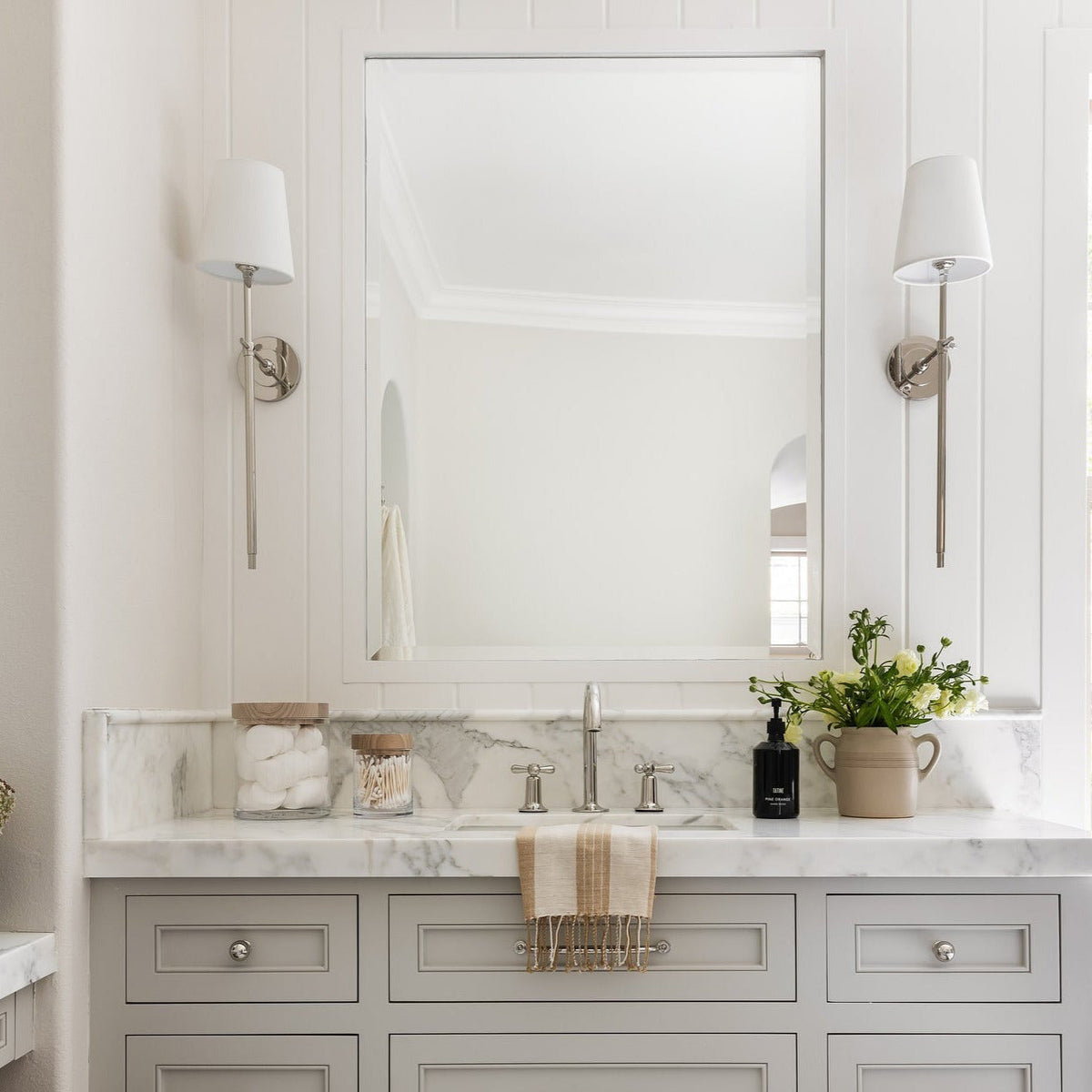 Elyse Brass White Tapered Shade Wall Light