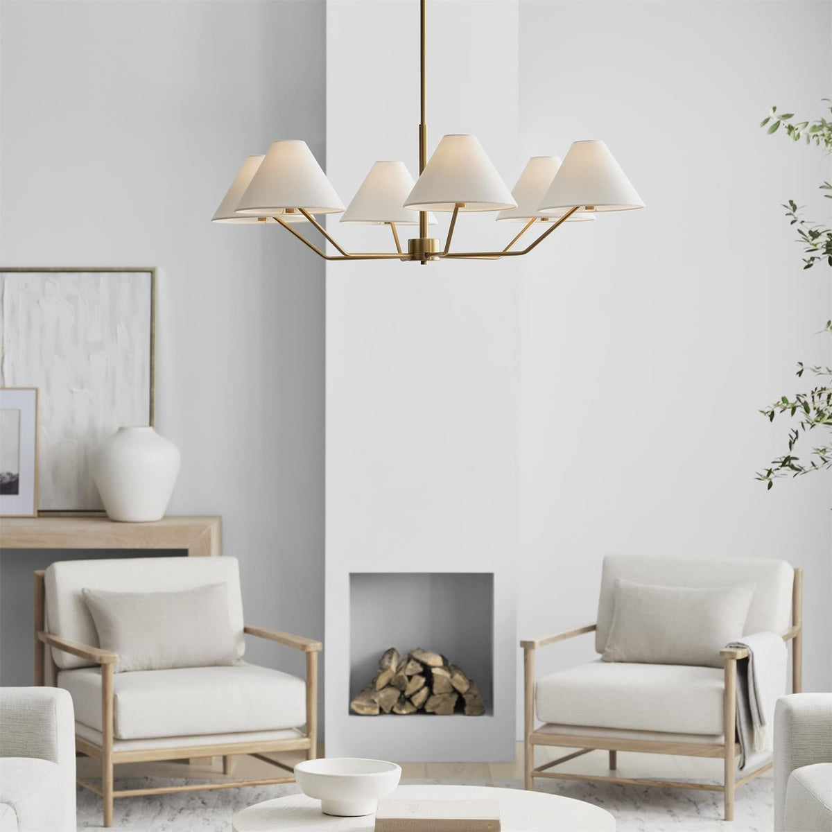 Kevenor Chandelier Brass Fabric Cone Shades Modern