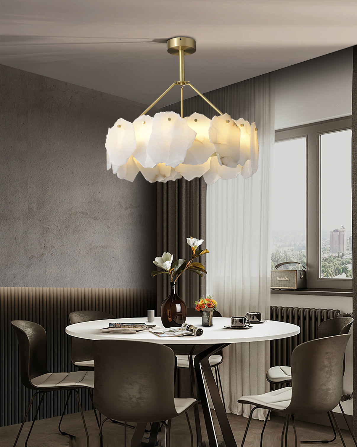 Burton Chandelier Alabaster Layered Halo - Neutral Decor